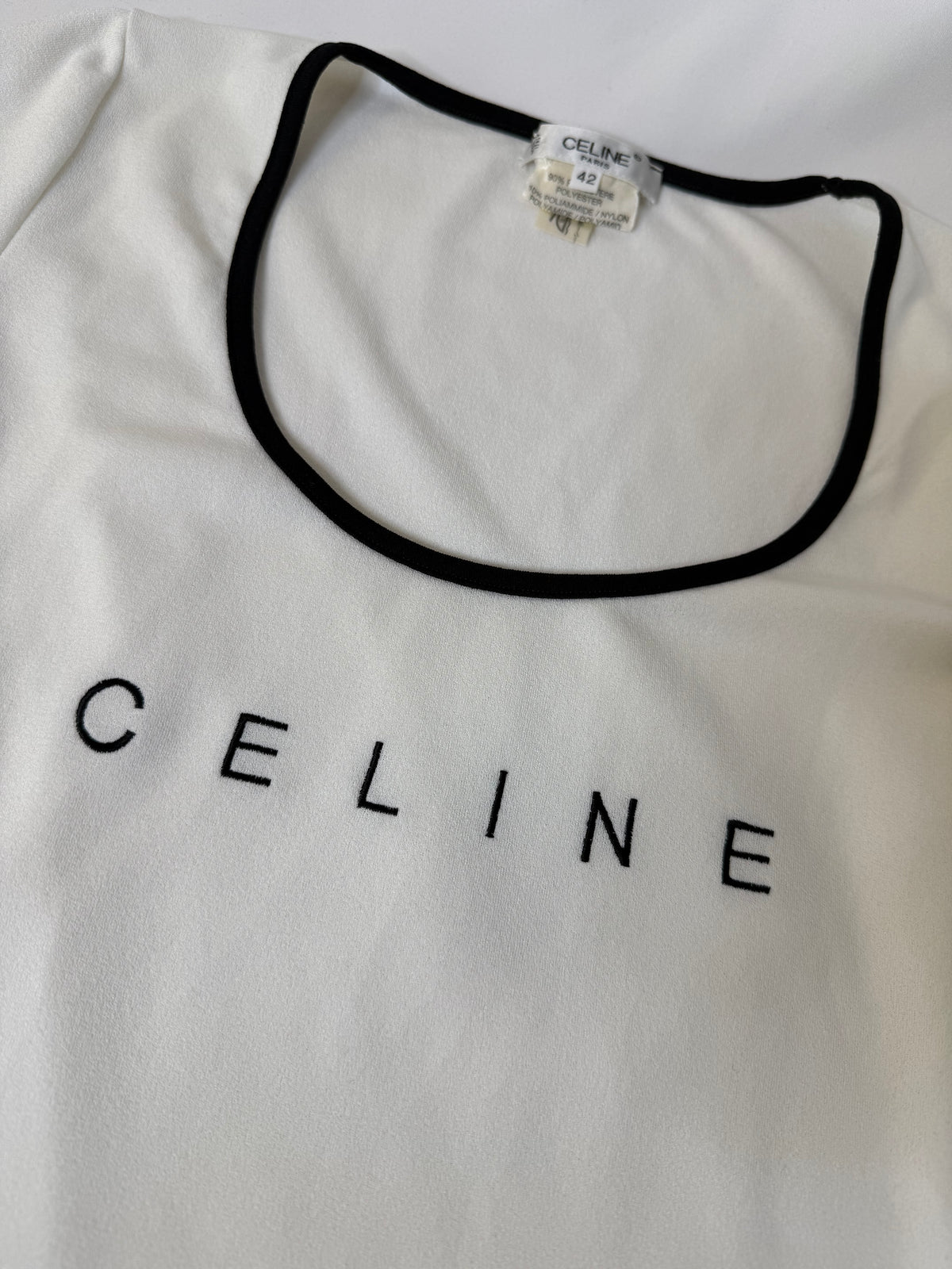 Celine white Tshirt with black trim & embroidered logo