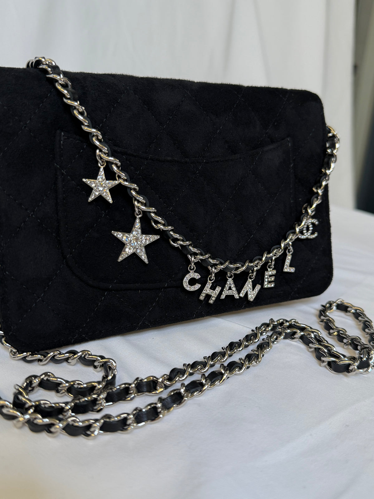 CHANEL Pre-Owned 2019 Quilted Suede Cocostellar Wallet on Chain crossbody bag