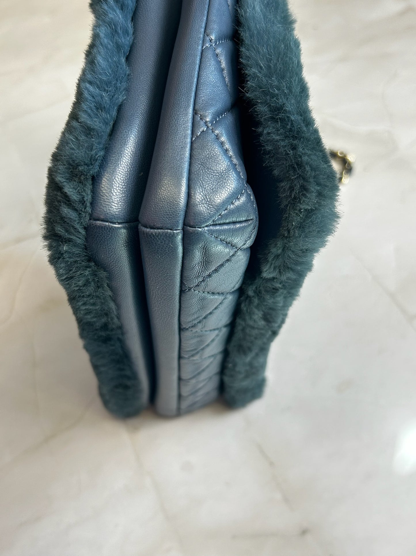 Chanel 2017 Metiers D'Art Lambskin/Rabbit Fur Top Handle Flap with Gold Hardware