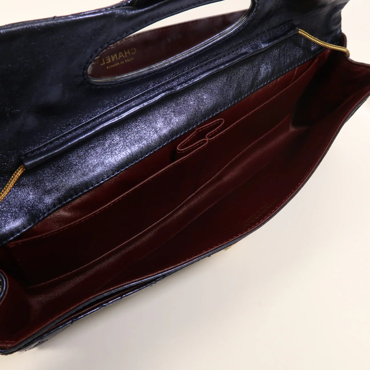 Rare Chanel Extra Wide 13" Blue Metallic Exaggerated East West Clutch Shoulder Bag