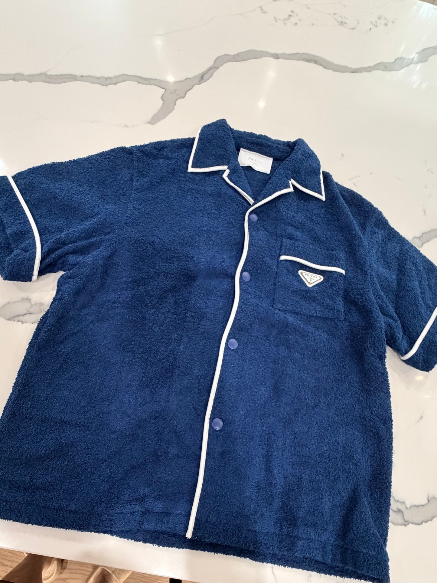 Prada Terry Cloth Short Sleeve Pajama Shirt size M