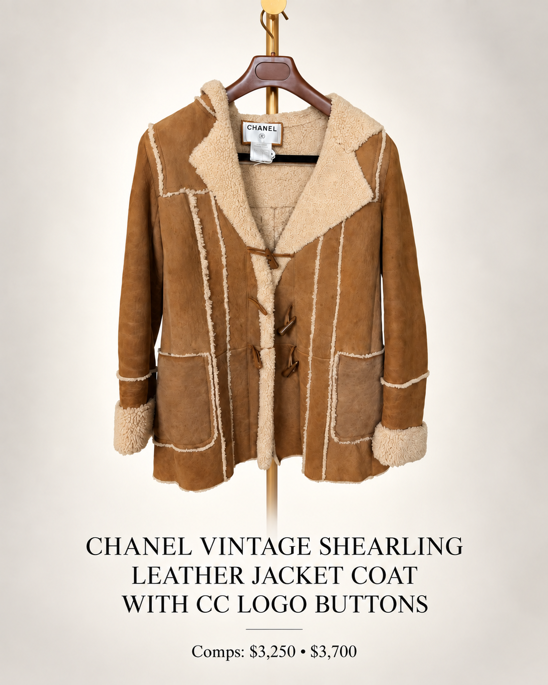 Chanel 06A Logo Shearling Jacket in brown fr 38