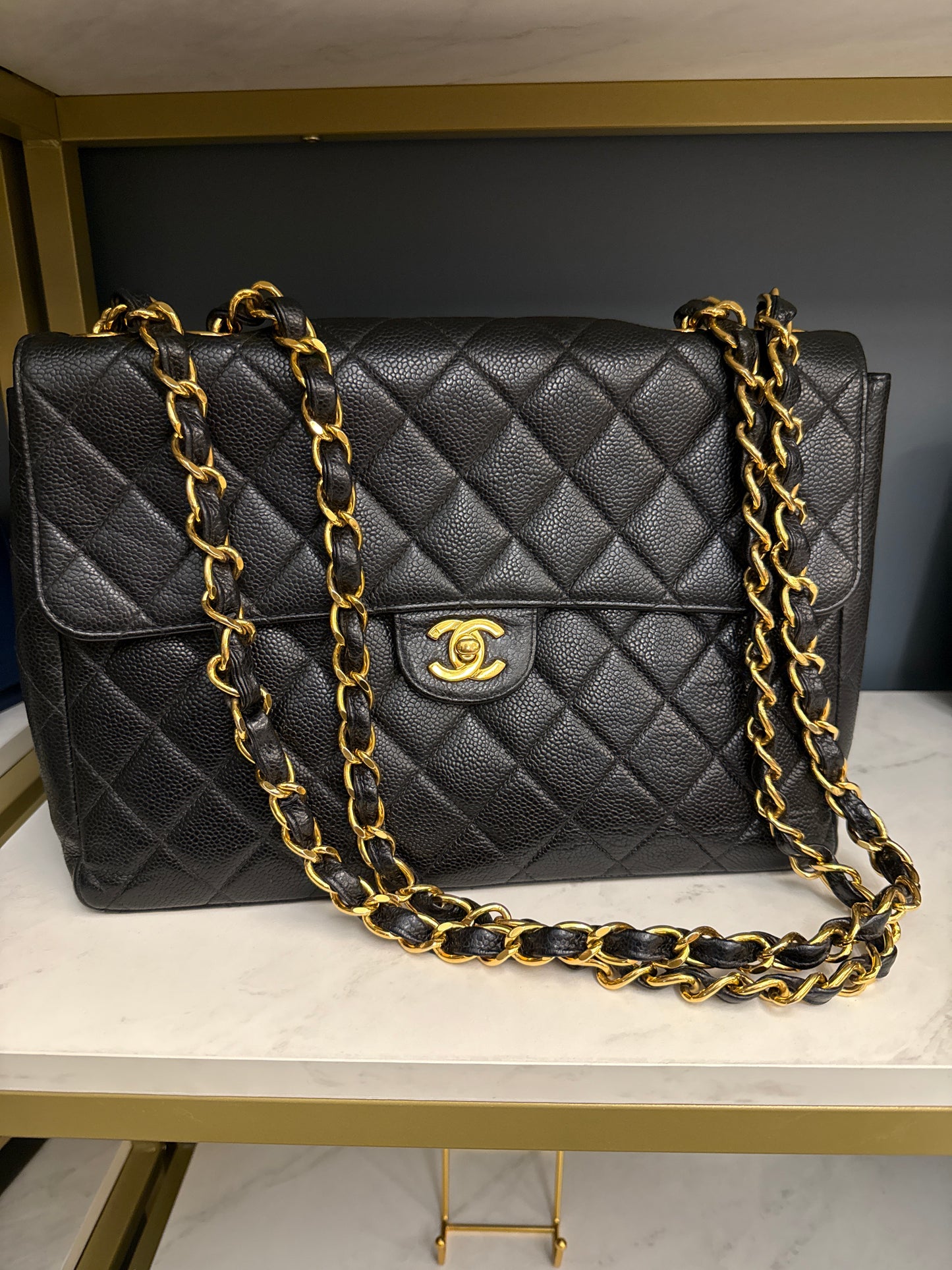 Chanel Caviar Jumbo single flap vintage with 24k gold hardware
