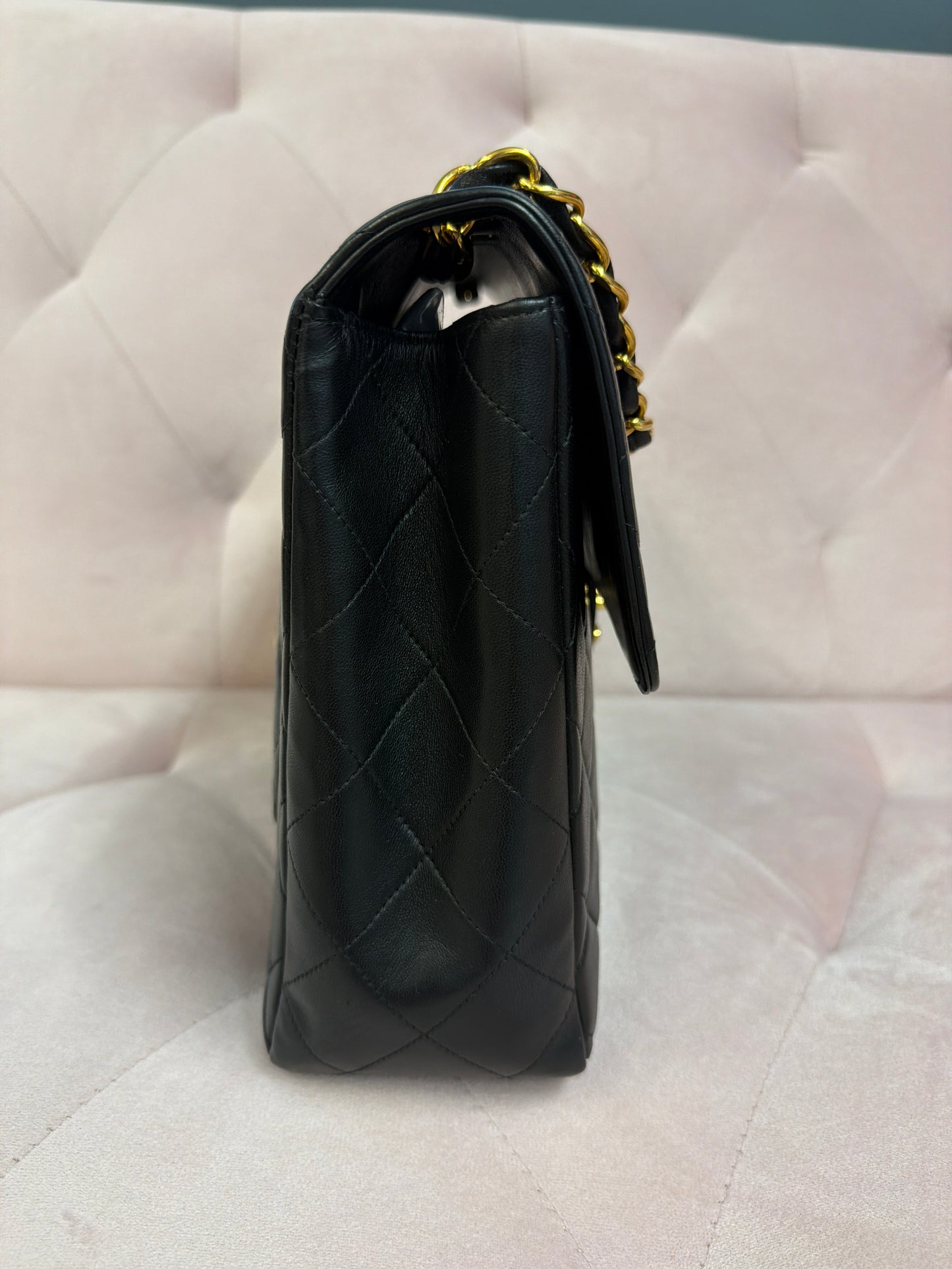 CHANEL Vintage black Lambskin big logo series 4
