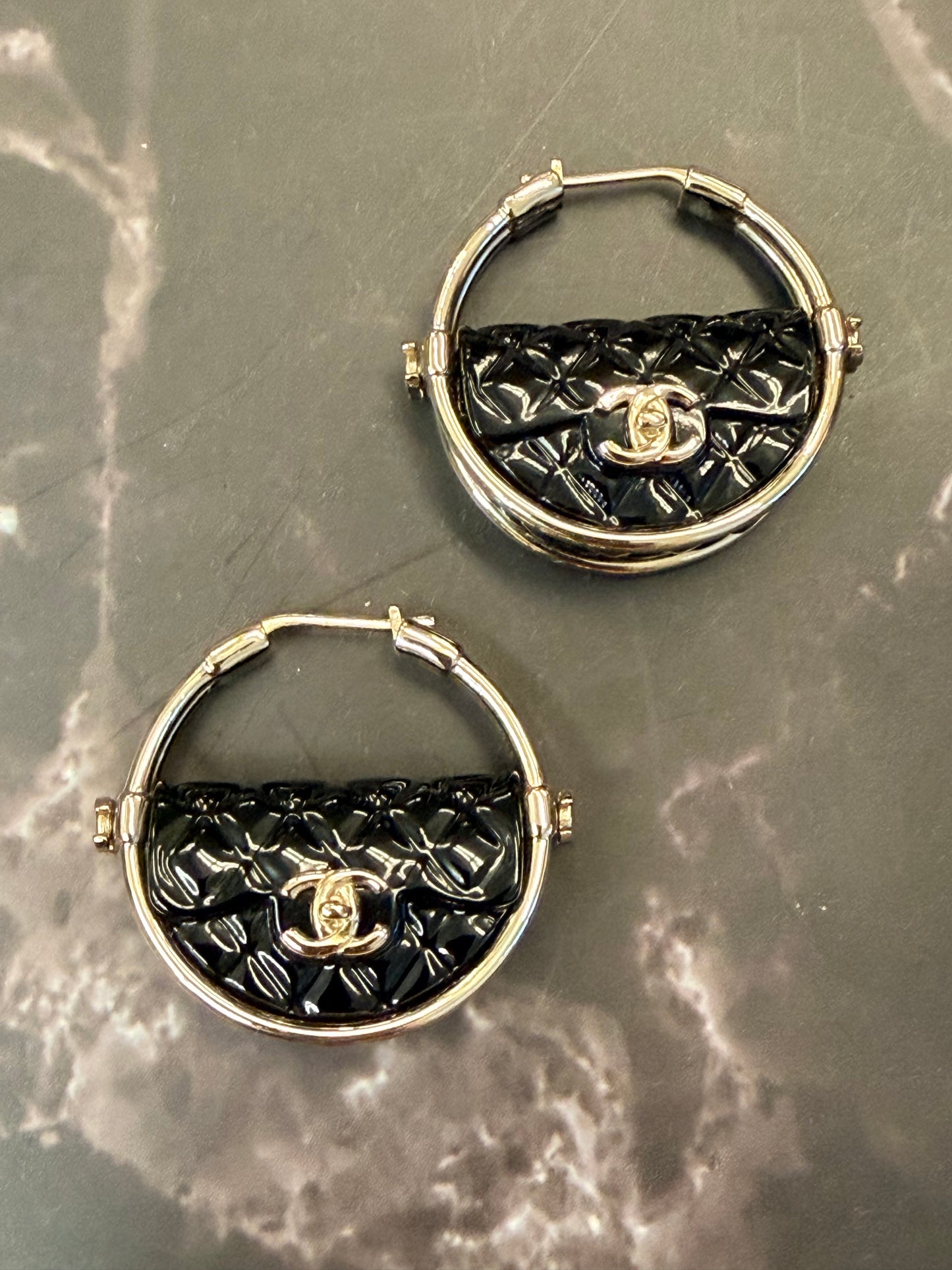 Chanel 2023 Resin Flap Bag Hoop Earrings