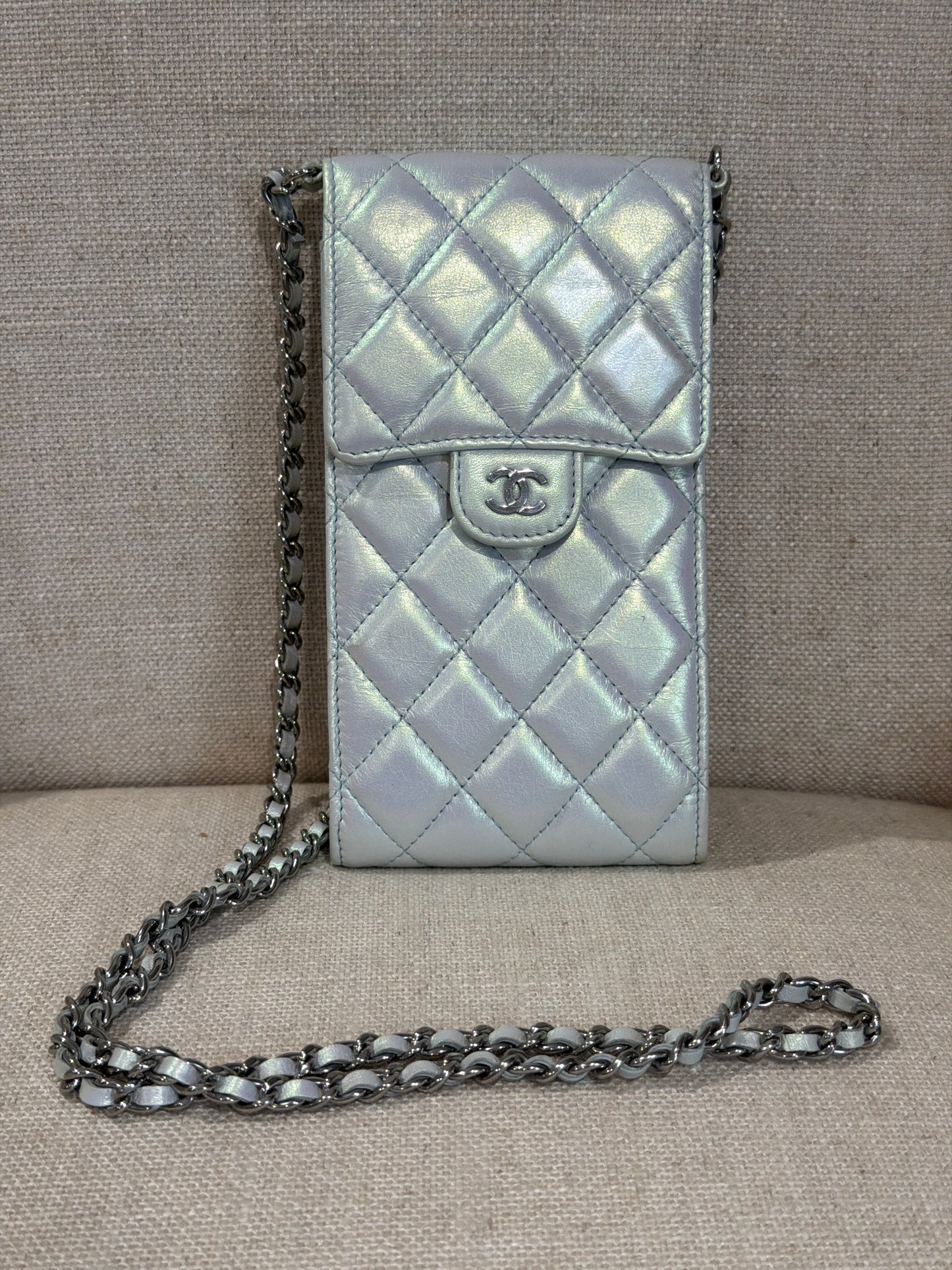 Chanel Phone Pouch Chain in an Iridescent Mermaid Rainbow finish