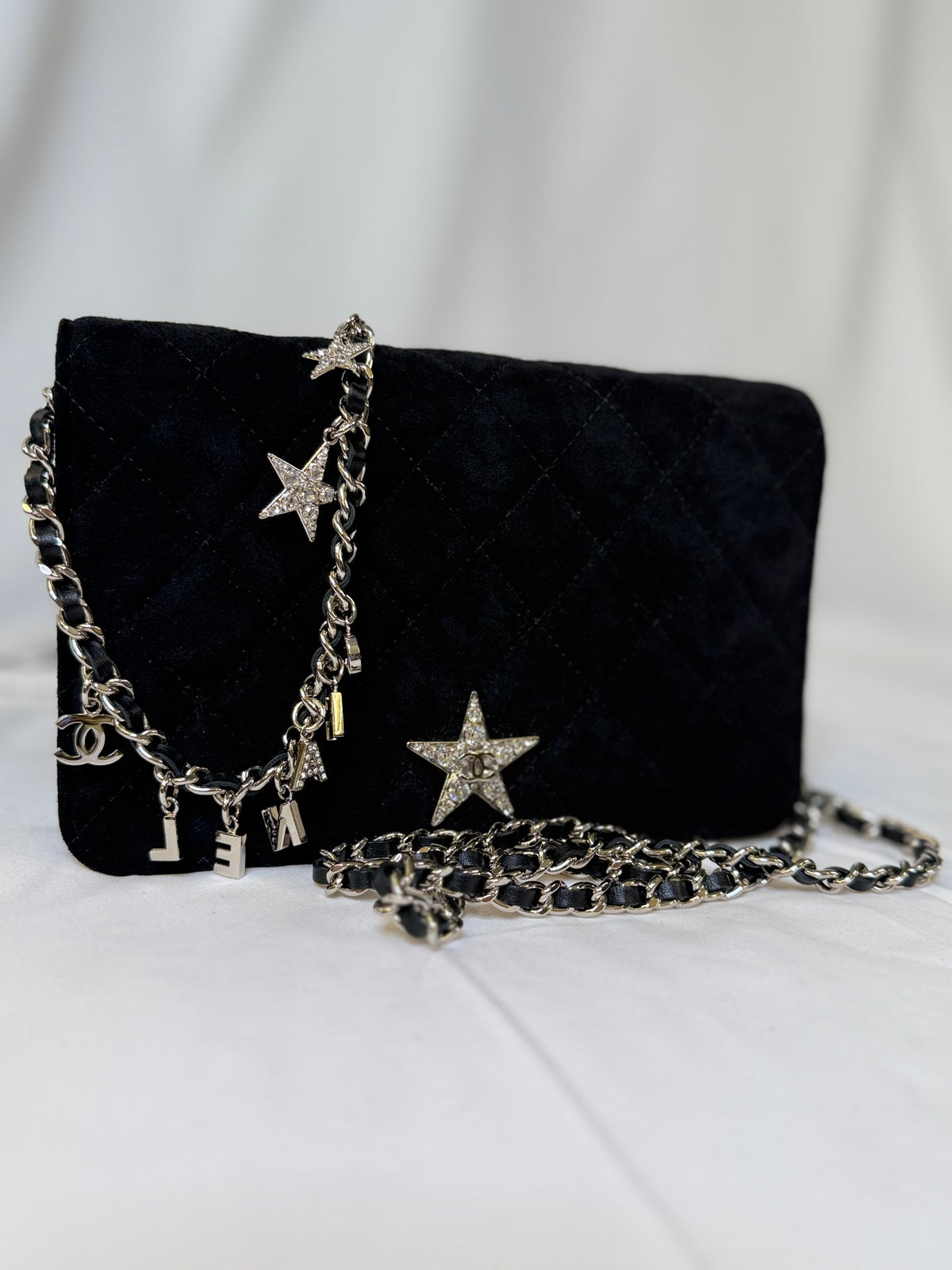 CHANEL Pre-Owned 2019 Quilted Suede Cocostellar Wallet on Chain crossbody bag
