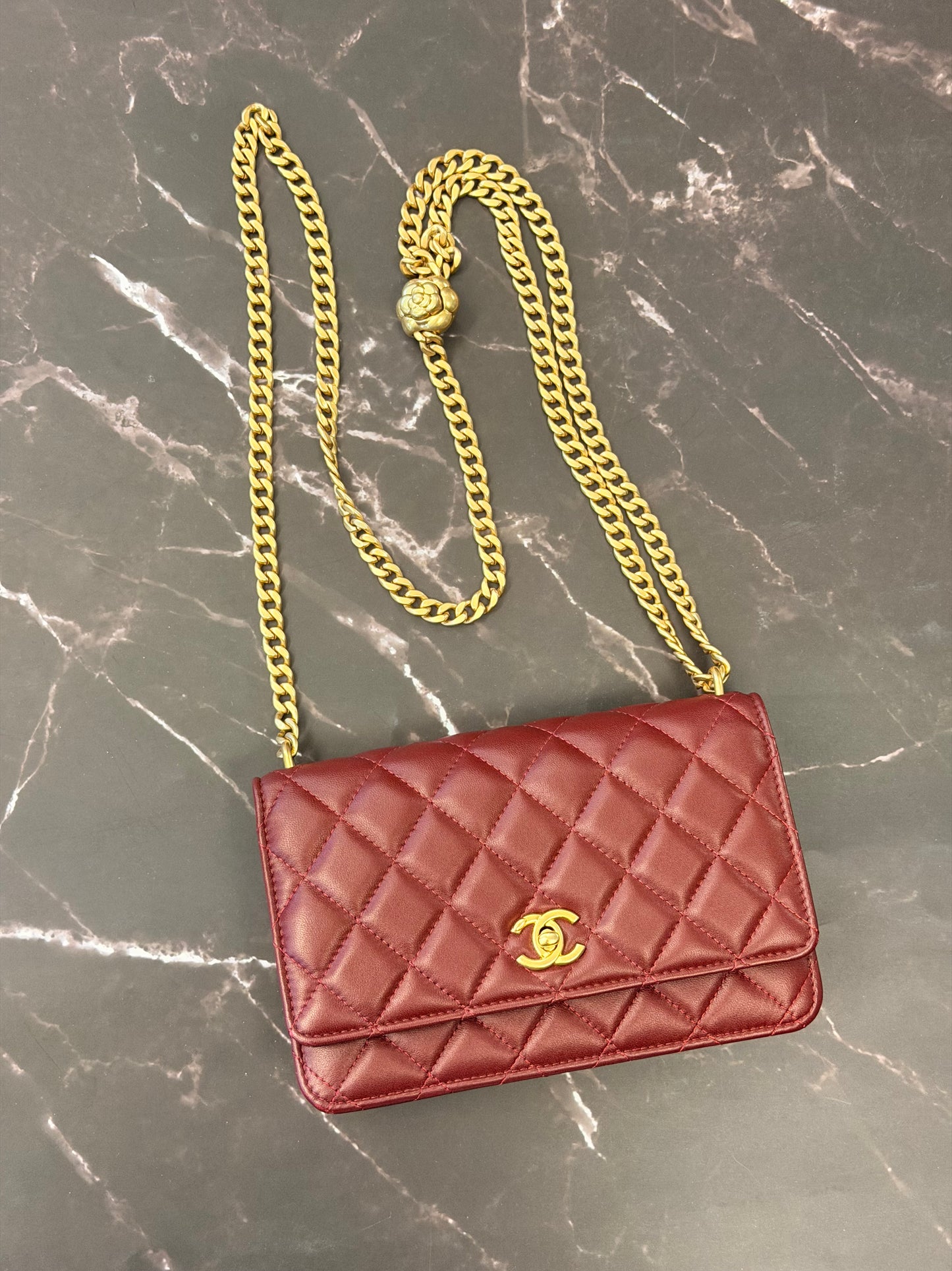 Chanel Burgundy WOC with coco crush strap