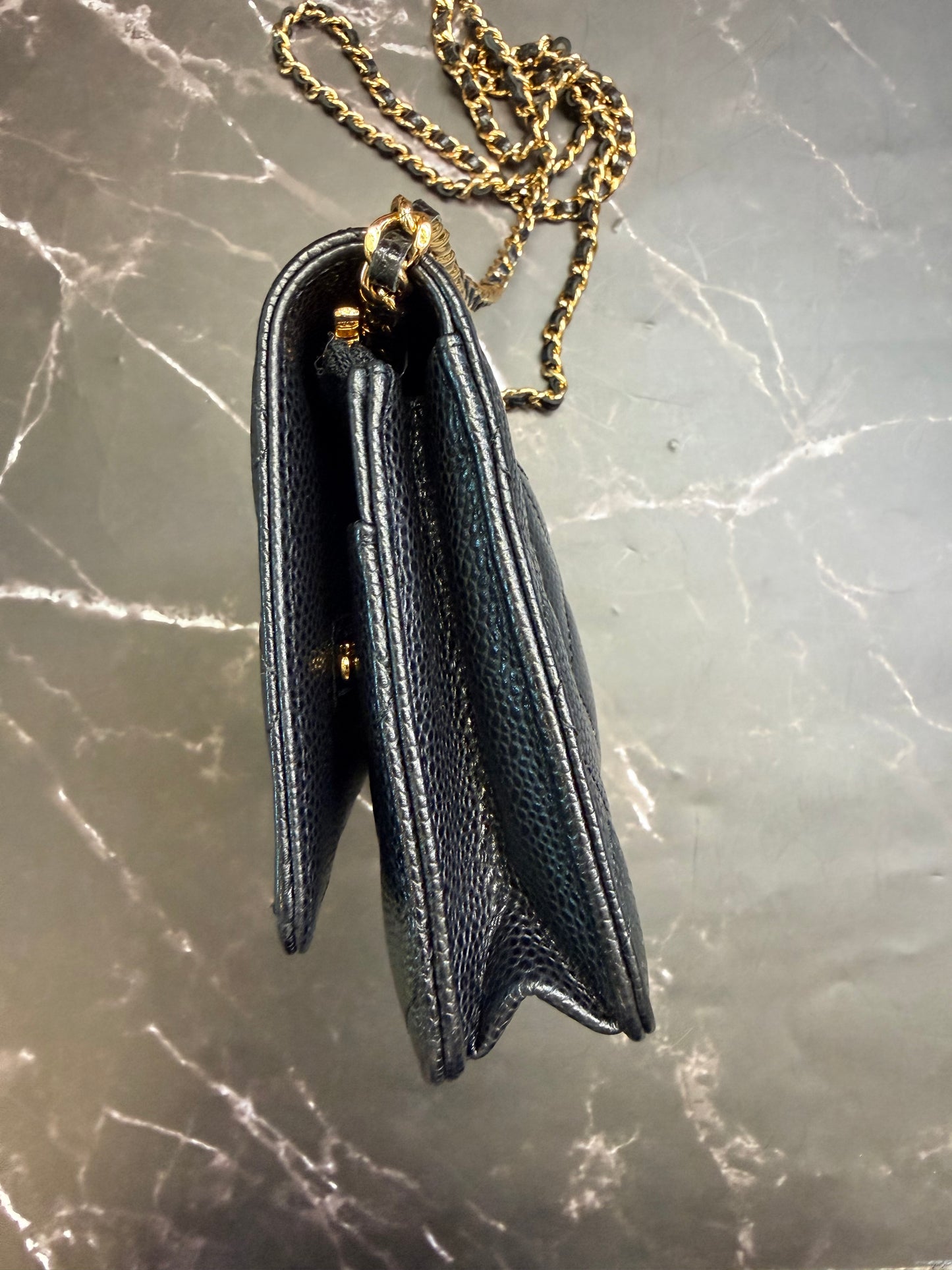 Chanel Black Caviar Classic Quilted Wallet On Chain (WOC) with Gold Hardware