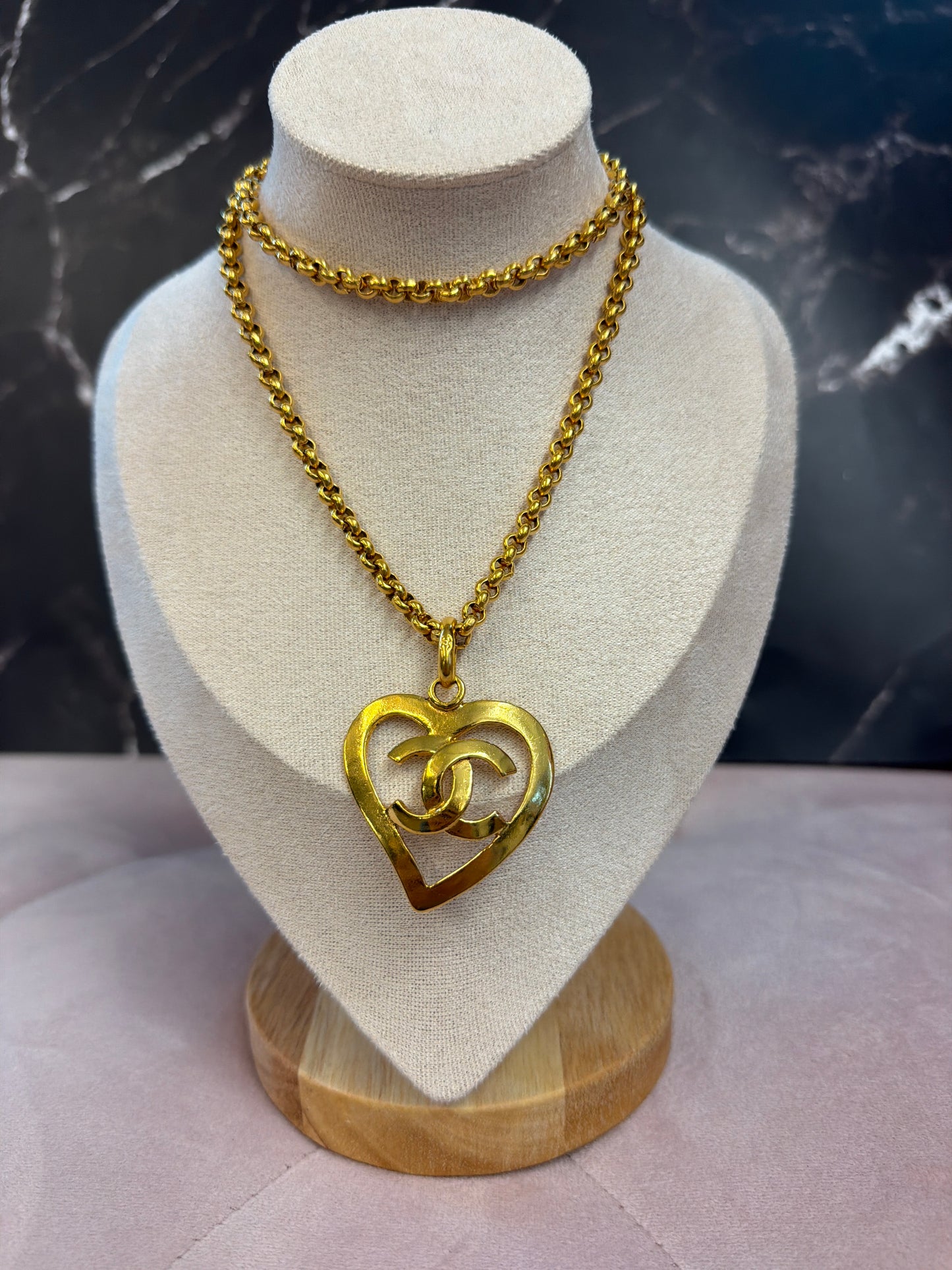 Chanel 95P Barbie heart CC necklace