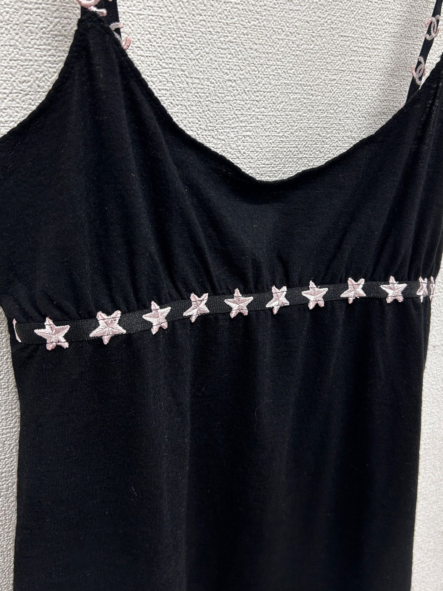 Chanel black cashmere Camisole with CC logo and stars from 05A
