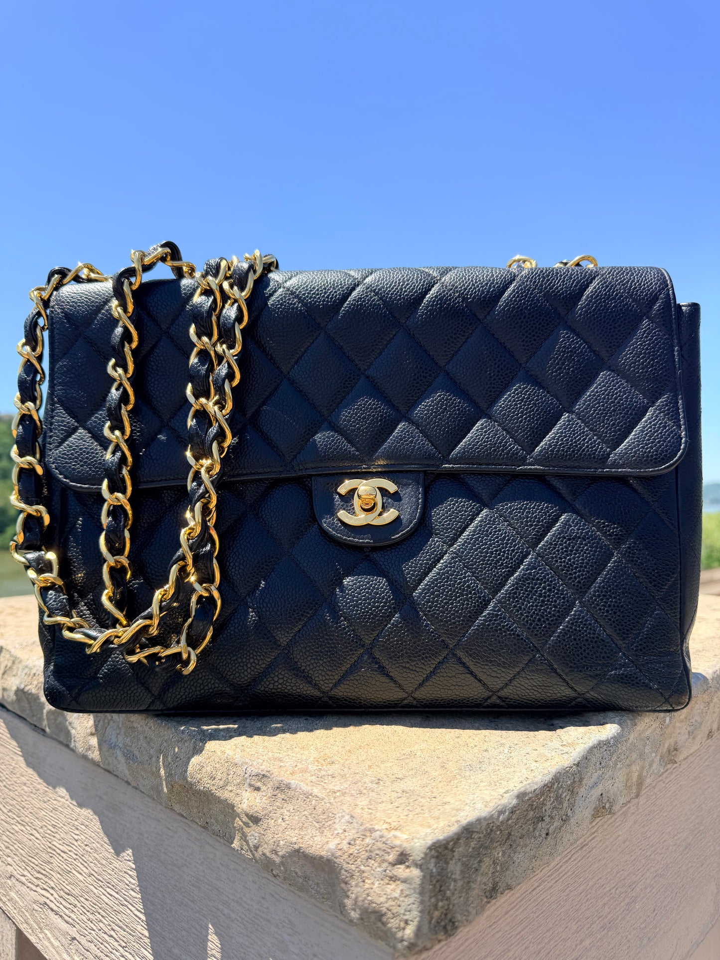 Chanel Caviar Jumbo single flap vintage with 24k gold hardware