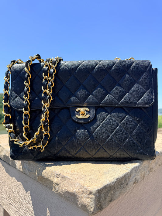 Chanel Caviar Jumbo single flap vintage with 24k gold hardware
