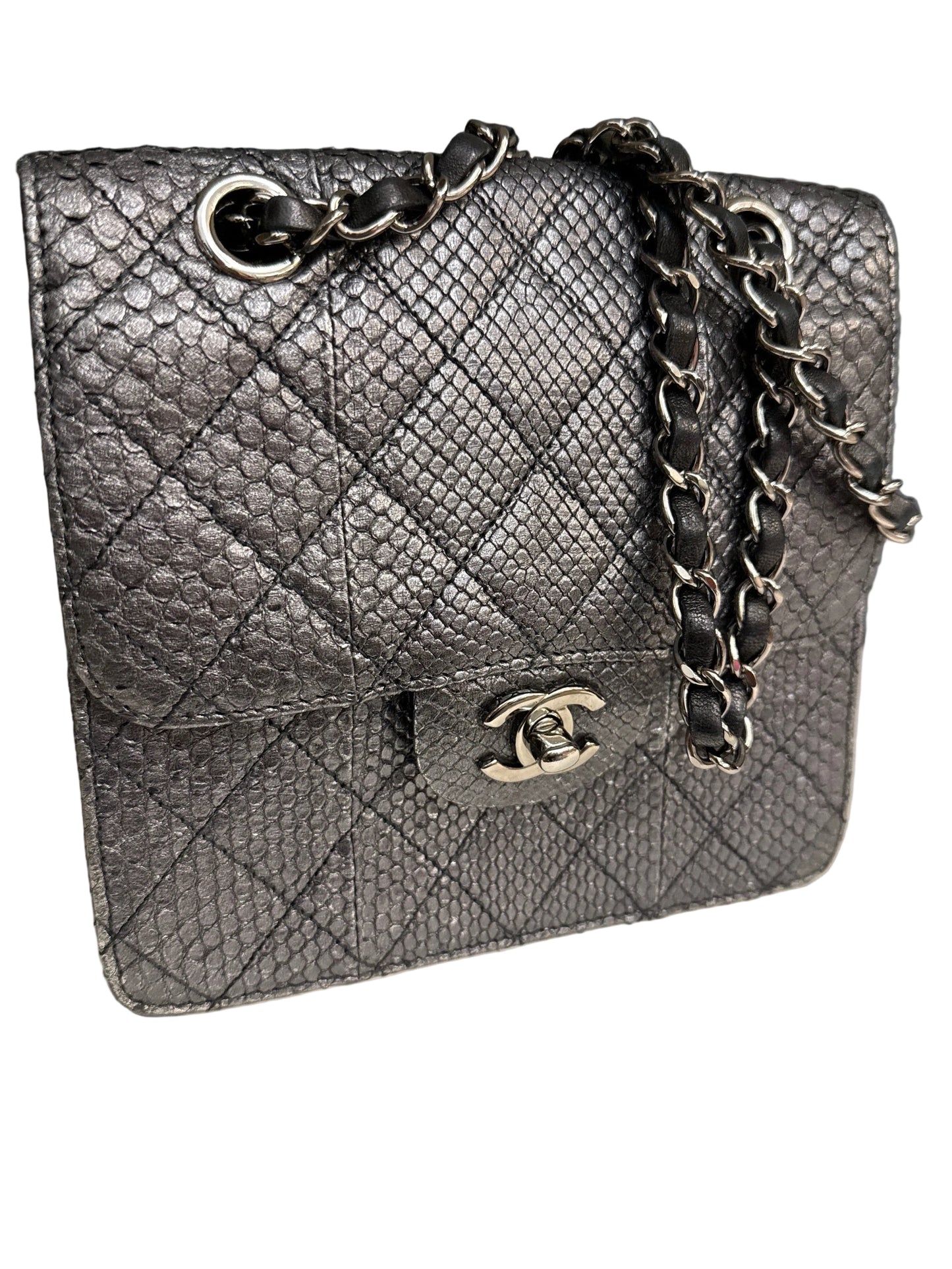 Chanel Metallic SnakeSkin Exotic Square Flap Bag