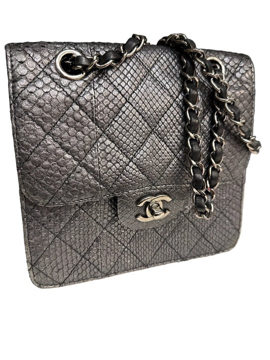 Chanel Metallic SnakeSkin Exotic Square Flap Bag
