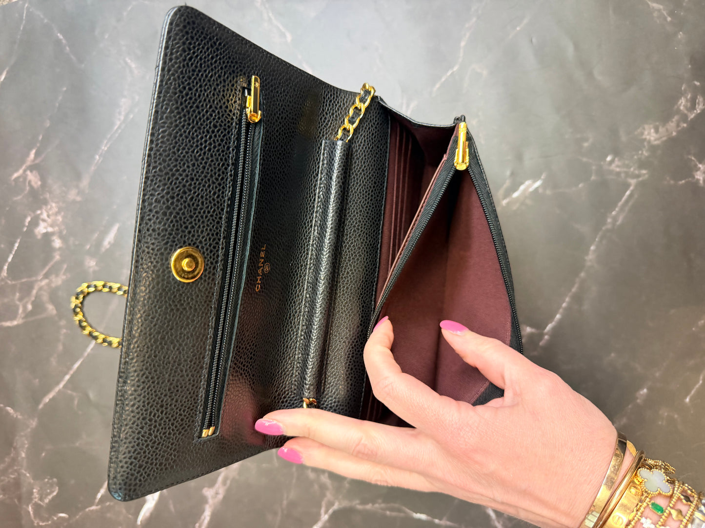 Chanel Black Caviar Classic Quilted Wallet On Chain (WOC) with Gold Hardware