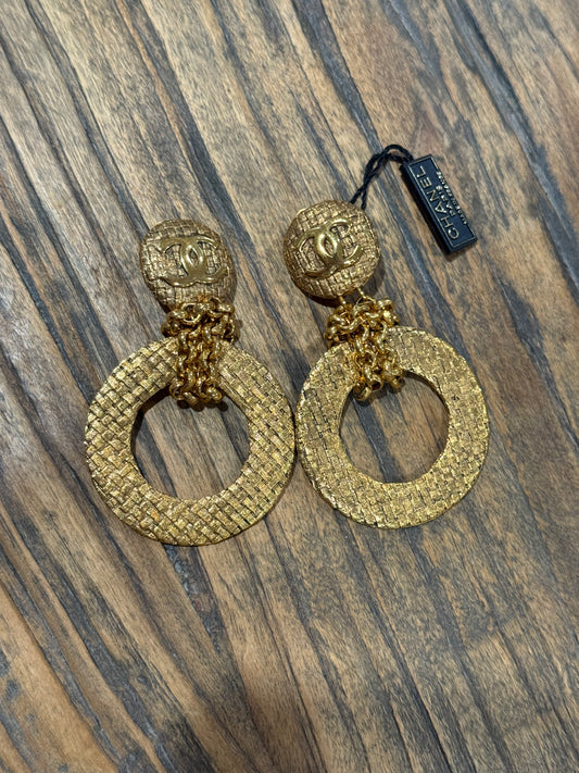Chanel Gold-Plated "CC" Quilted Clip-On Earrings (1996 1/75" Width x 3" Length)