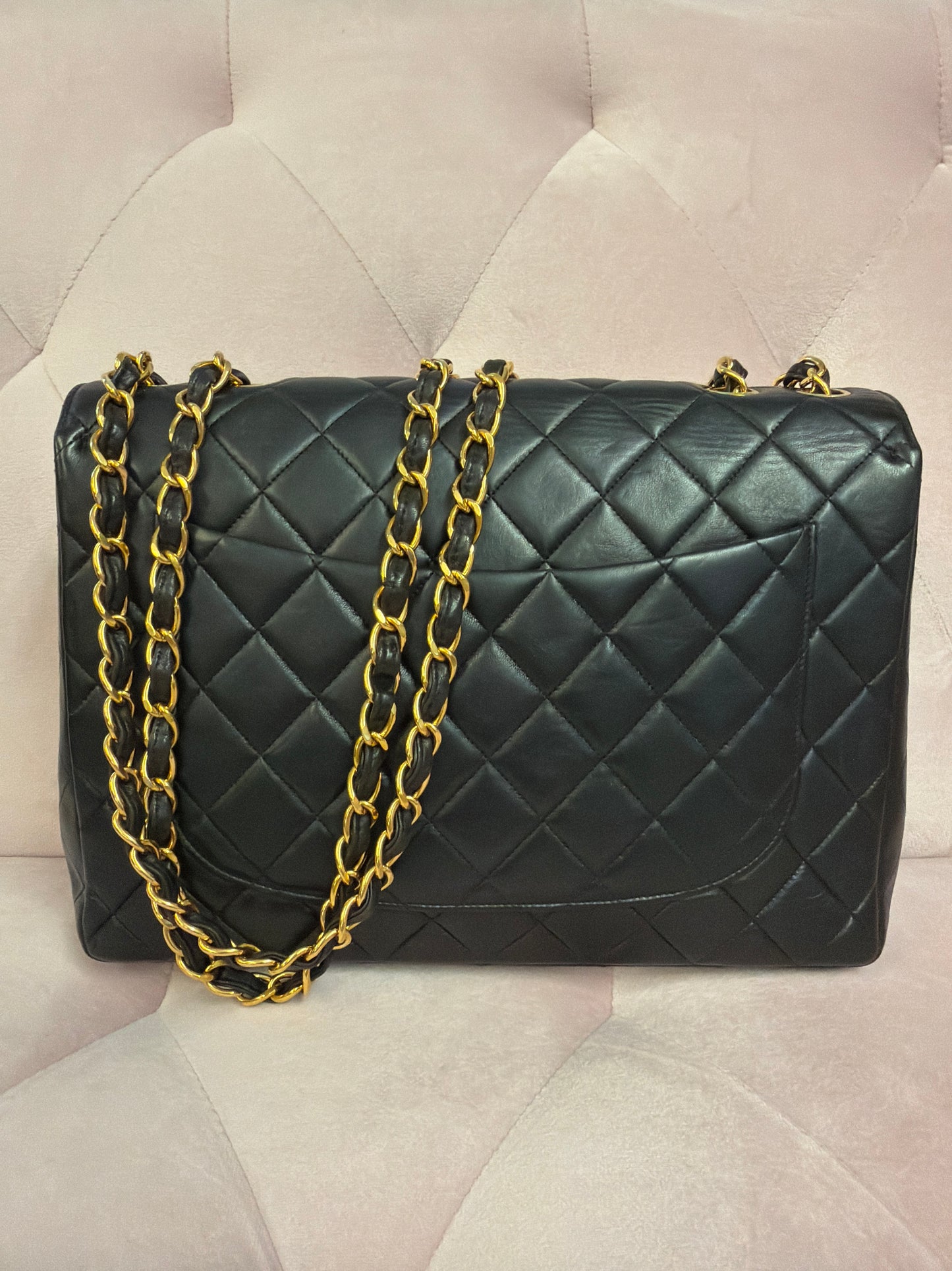 CHANEL Vintage black Lambskin big logo series 4