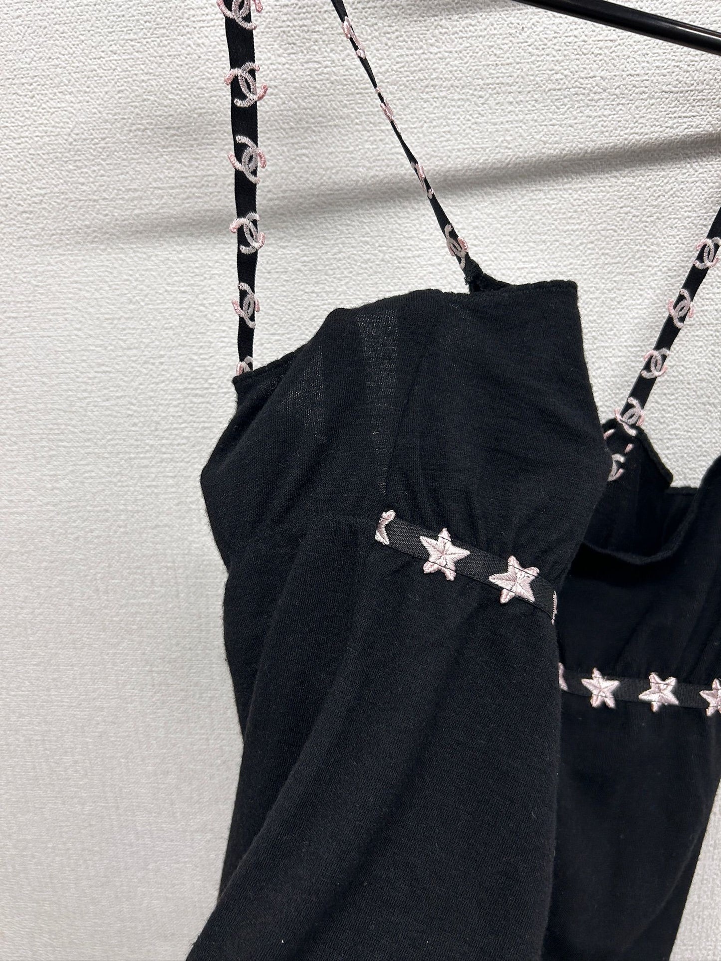 Chanel black cashmere Camisole with CC logo and stars from 05A