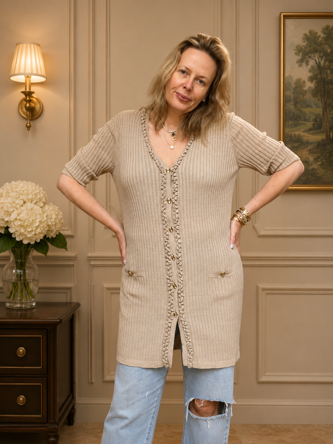 Chanel Beige long cardigan fr 48