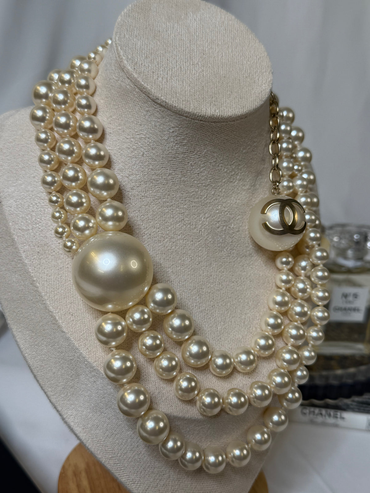 CHANEL 2014S Multistrand CC Faux Pearl Choker Necklace