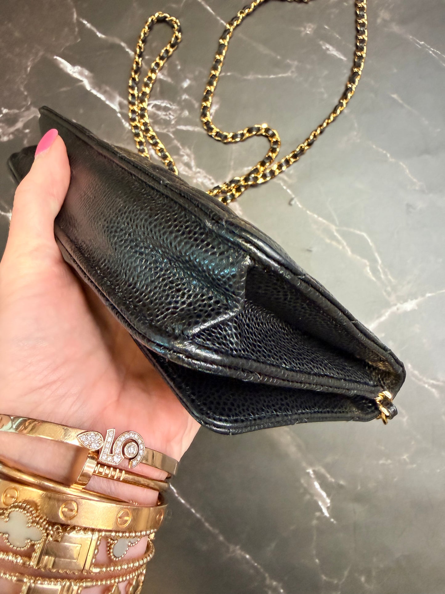 Chanel Black Caviar Classic Quilted Wallet On Chain (WOC) with Gold Hardware