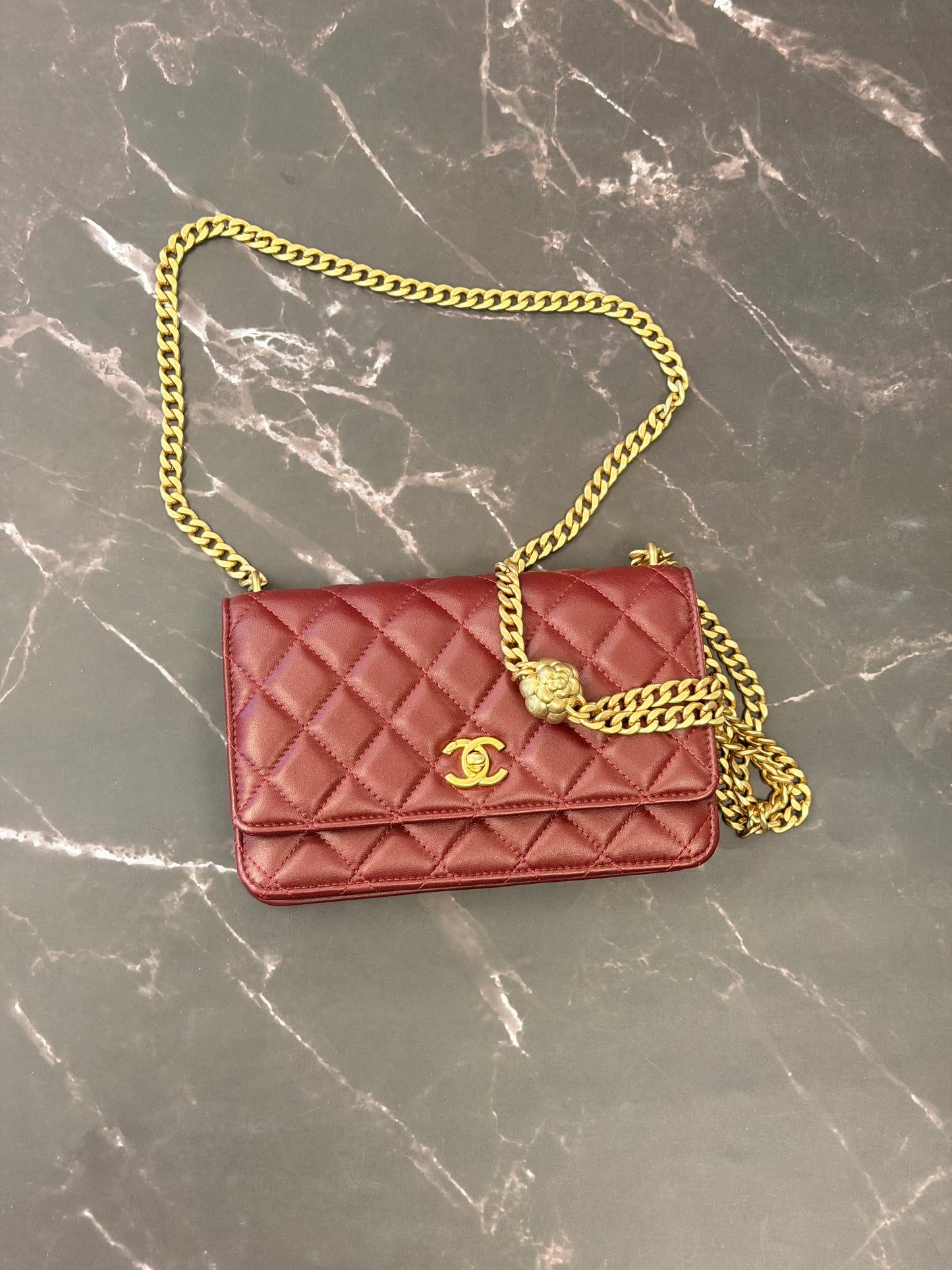 Chanel Burgundy WOC with coco crush strap