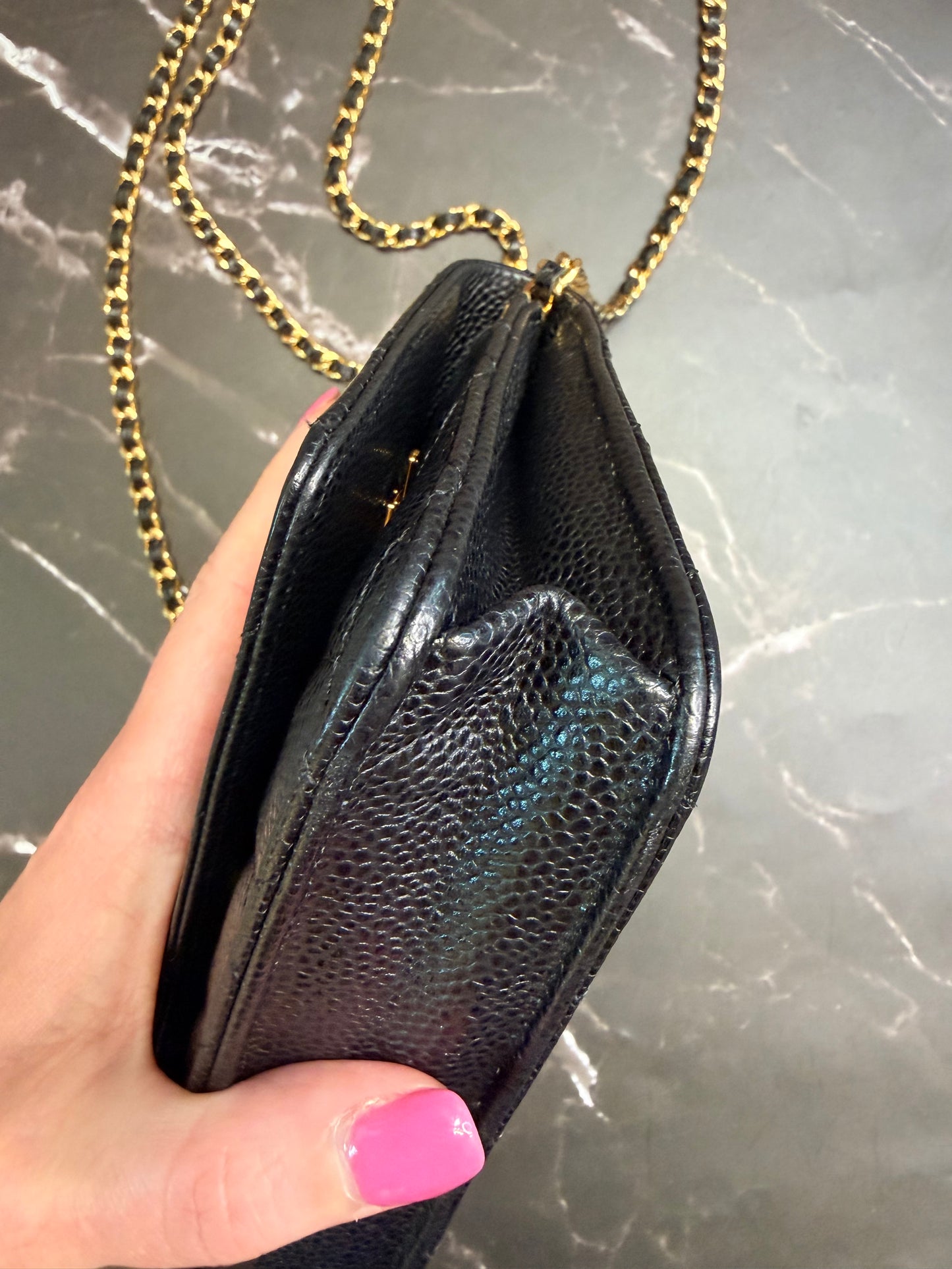 Chanel Black Caviar Classic Quilted Wallet On Chain (WOC) with Gold Hardware