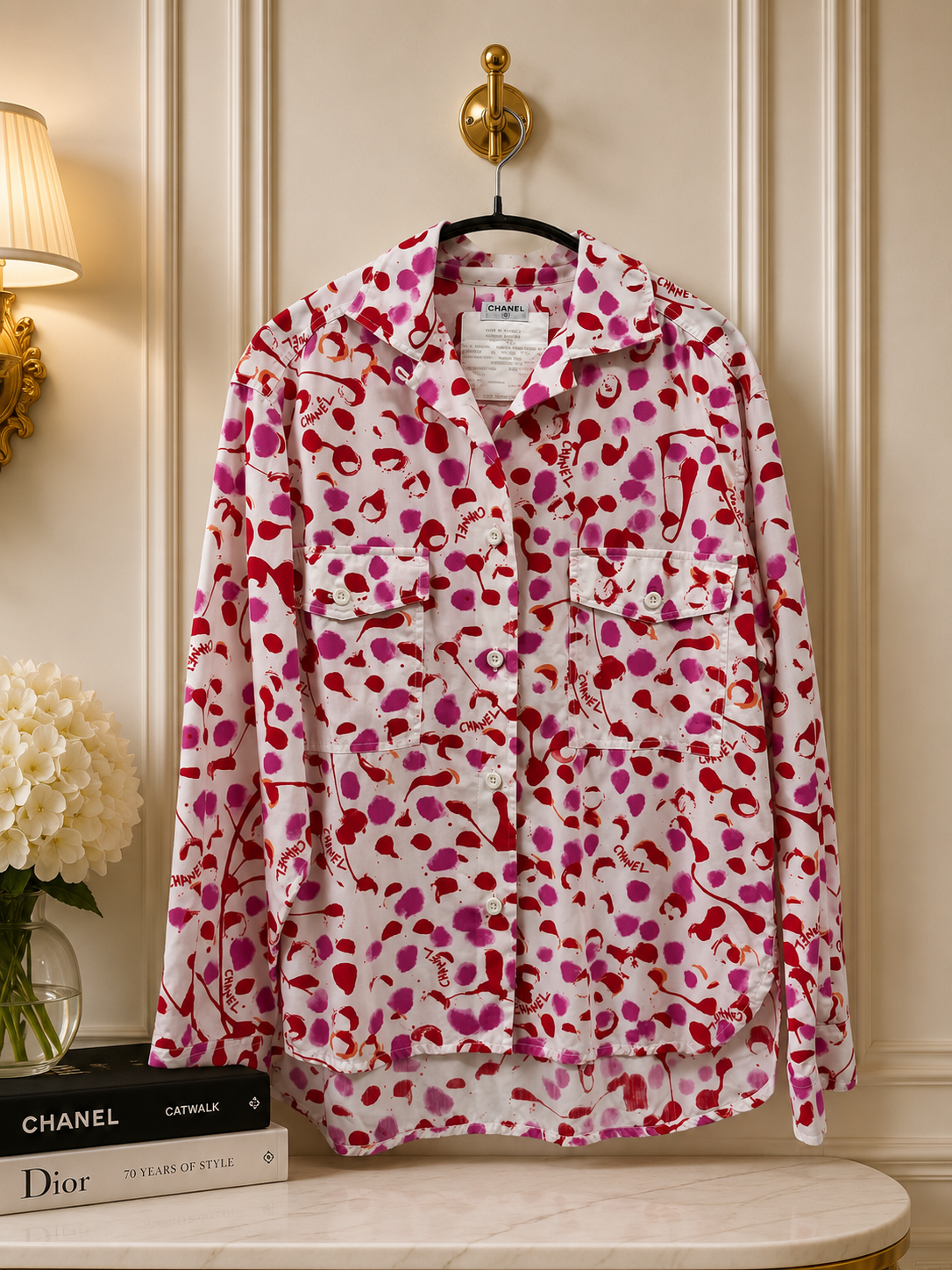 Chanel vintage pink and white pattern blouse
