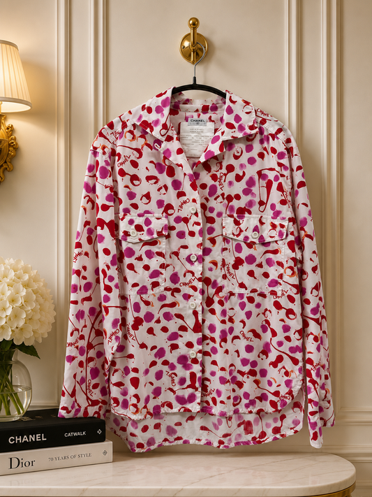 Chanel vintage pink and white pattern blouse