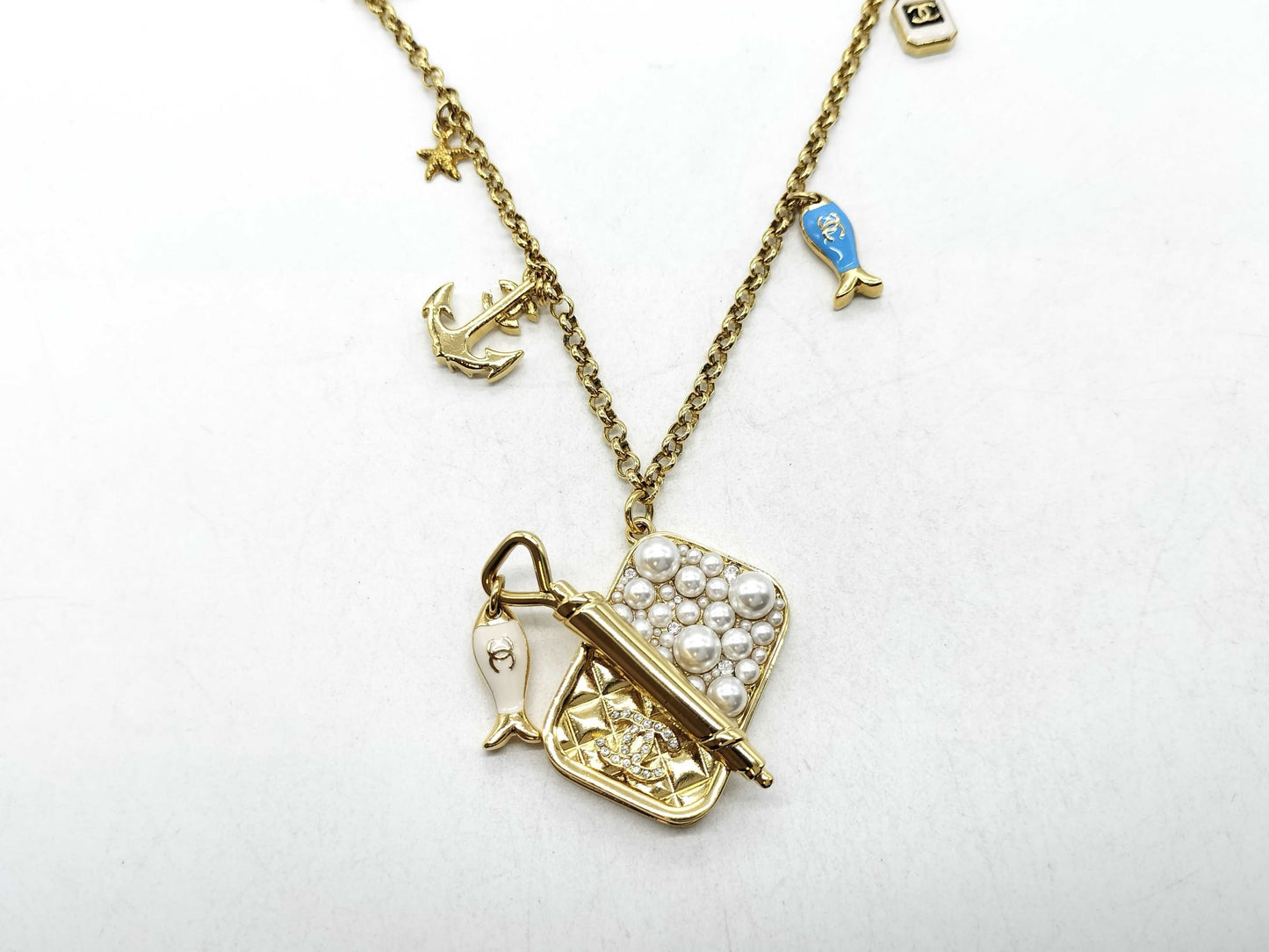 Chanel 2025 Cruise Metal Enamel Crystal Chain CC By the Sea Charms Gold Blue