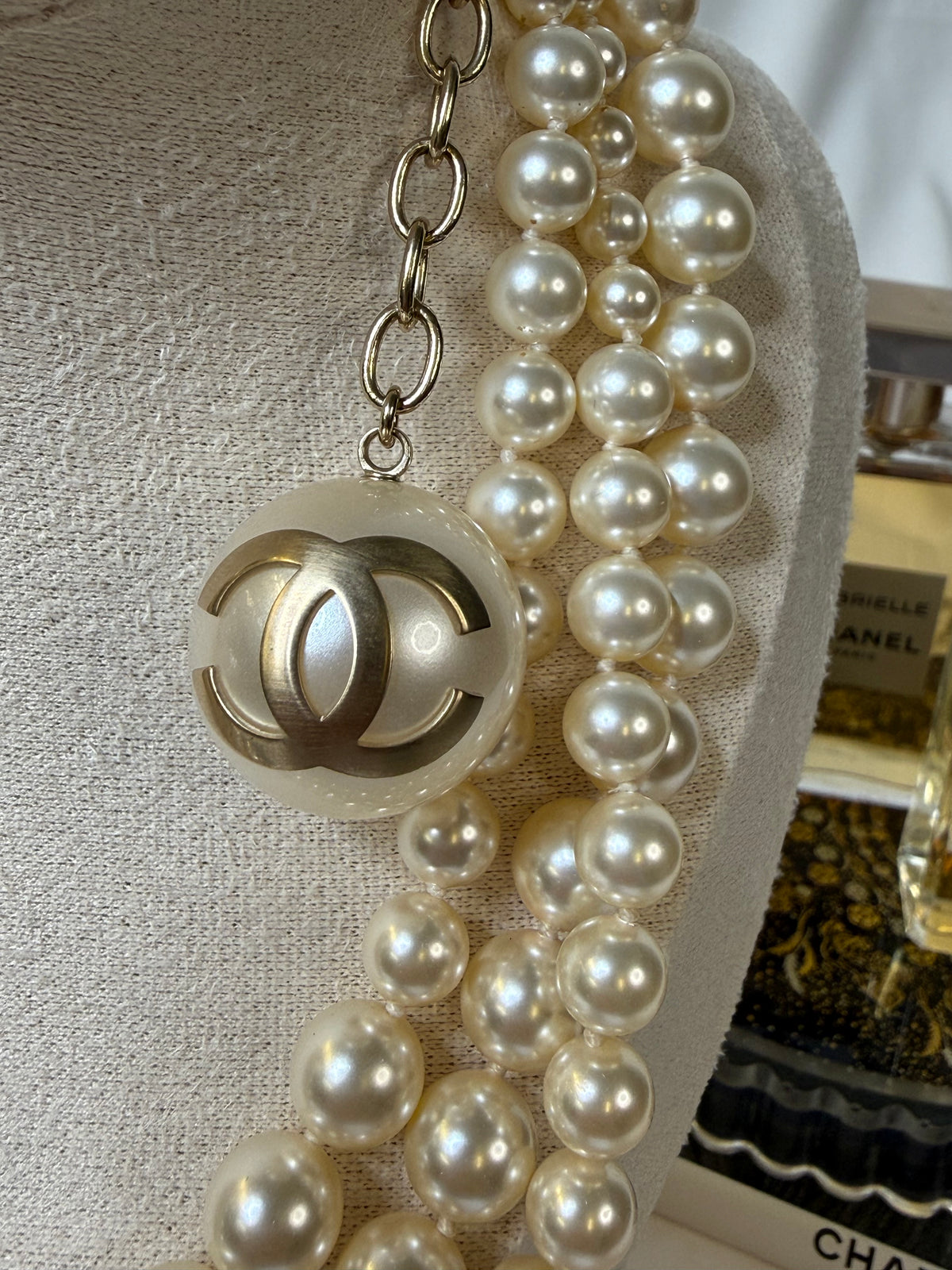 CHANEL 2014S Multistrand CC Faux Pearl Choker Necklace