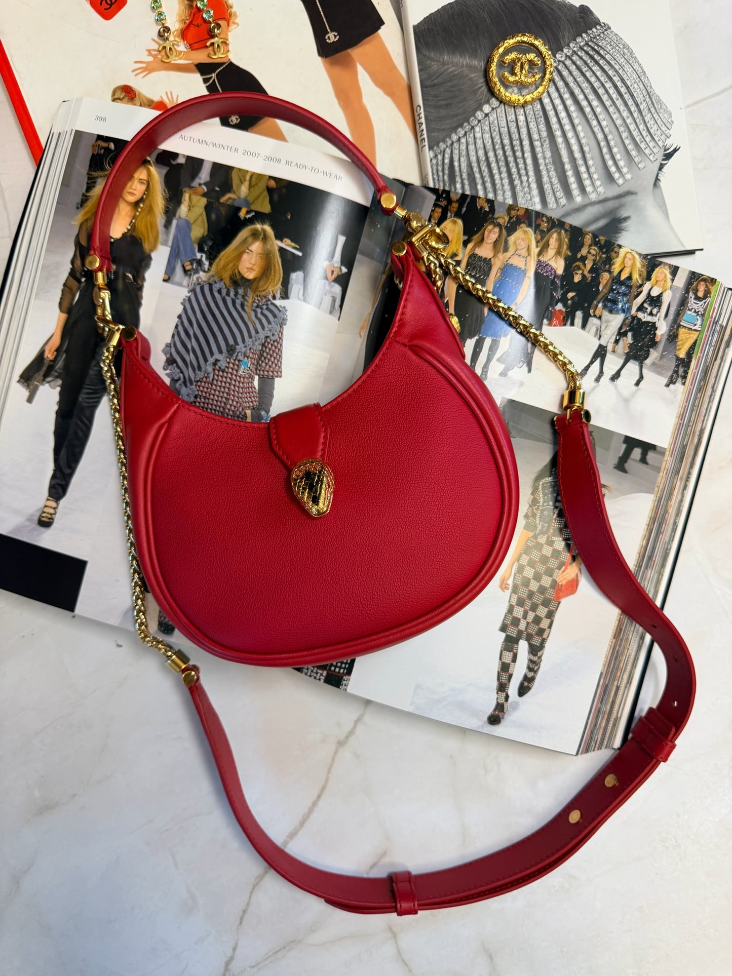 Bvlgari Red leather serpentine Bag