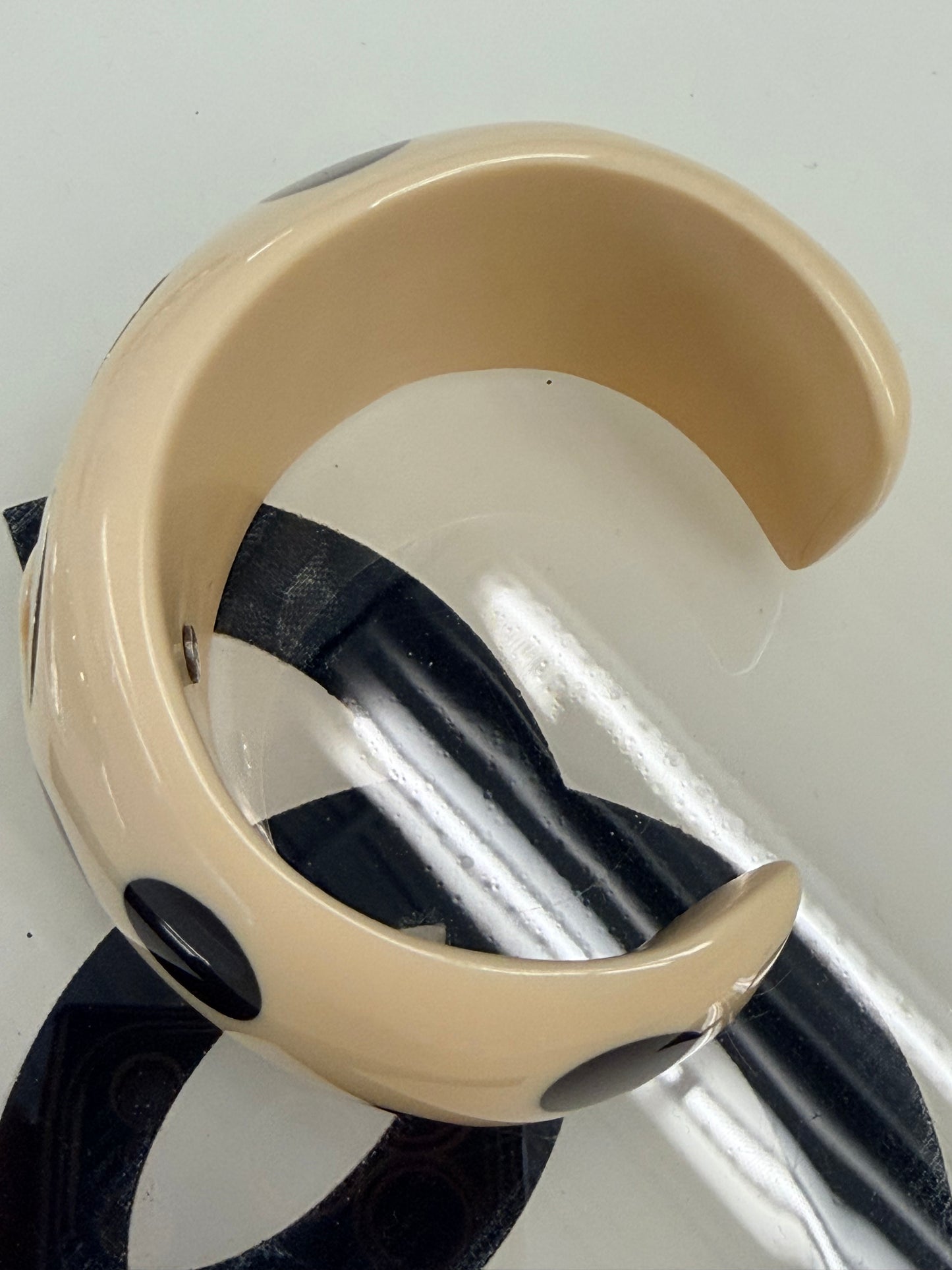 Chanel Cuff/bangle with big CC's and black dots, acryl, signed 96P - 1996