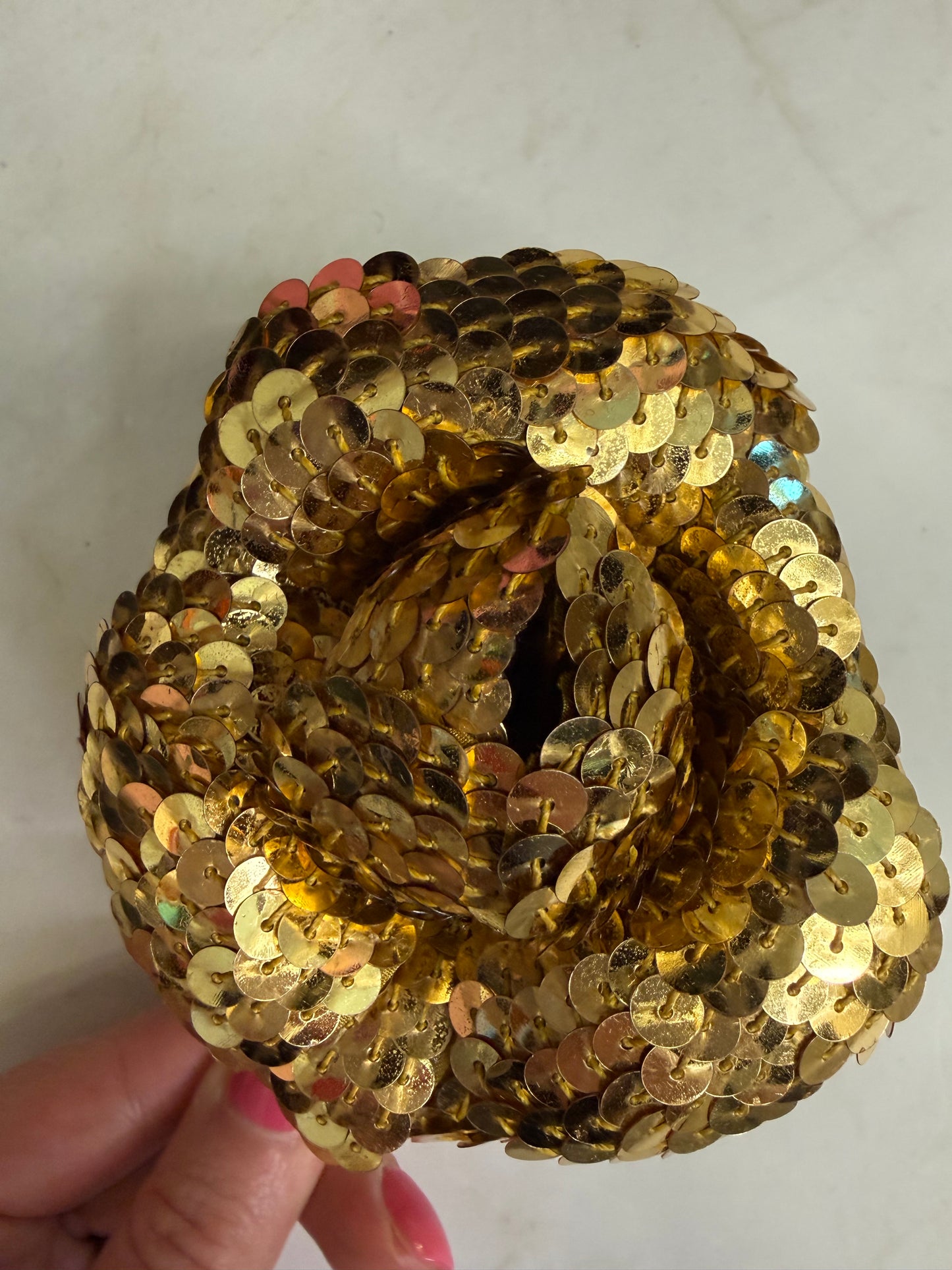 Chanel sequin gold camellia brooch in large size from the 80s