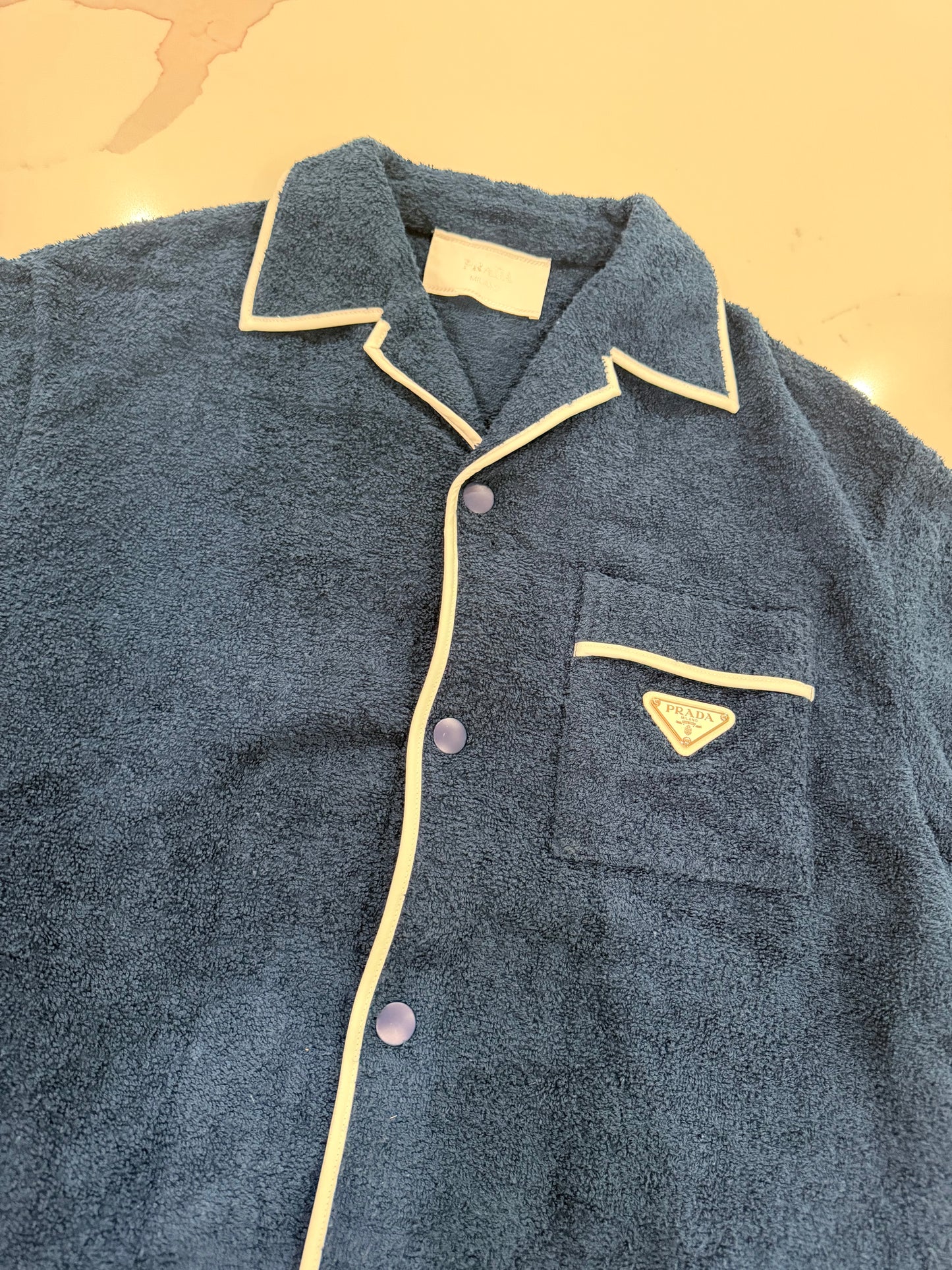 Prada Terry Cloth Short Sleeve Pajama Shirt size M