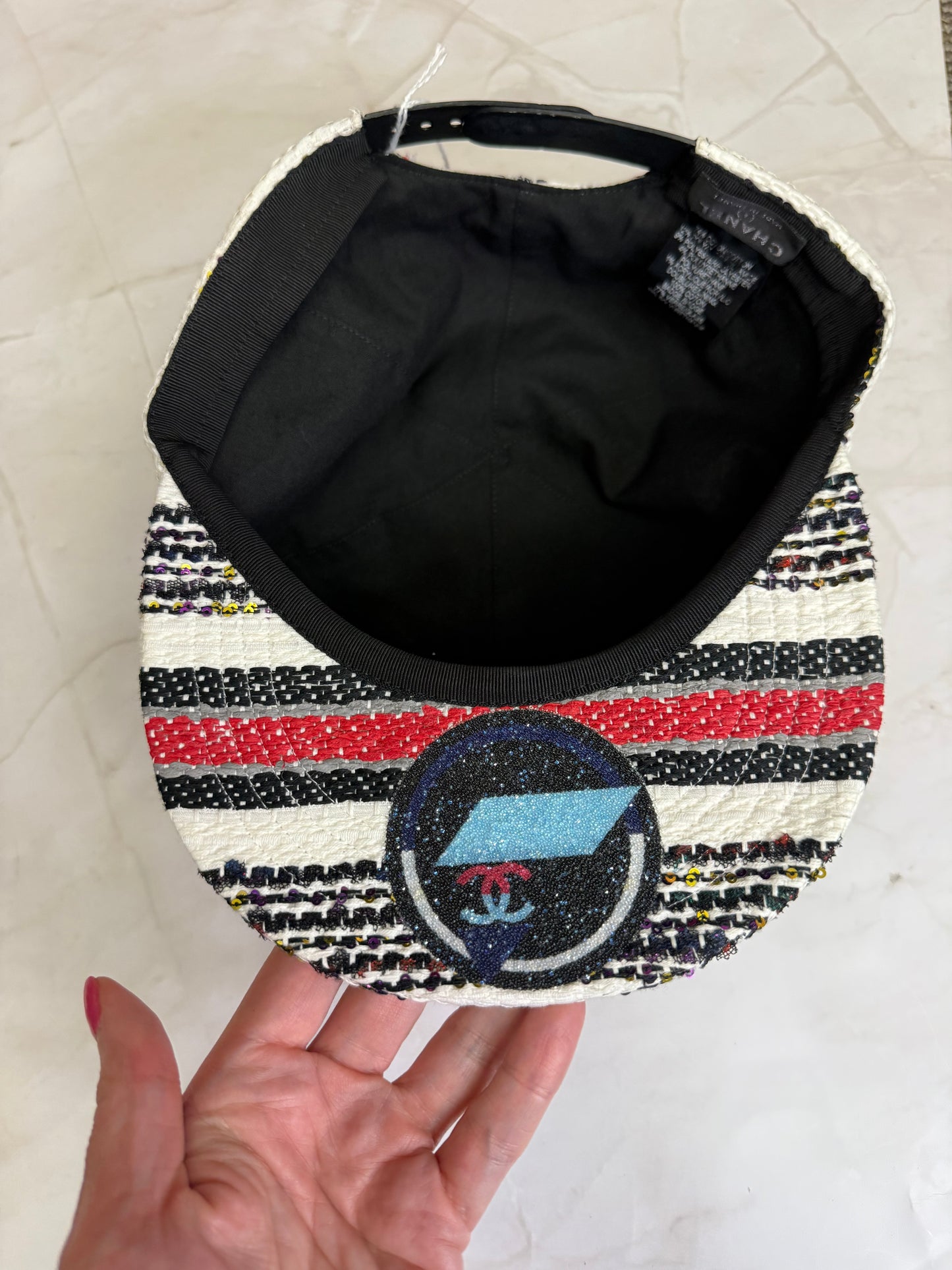 Chanel airline runway tweed embellished cap