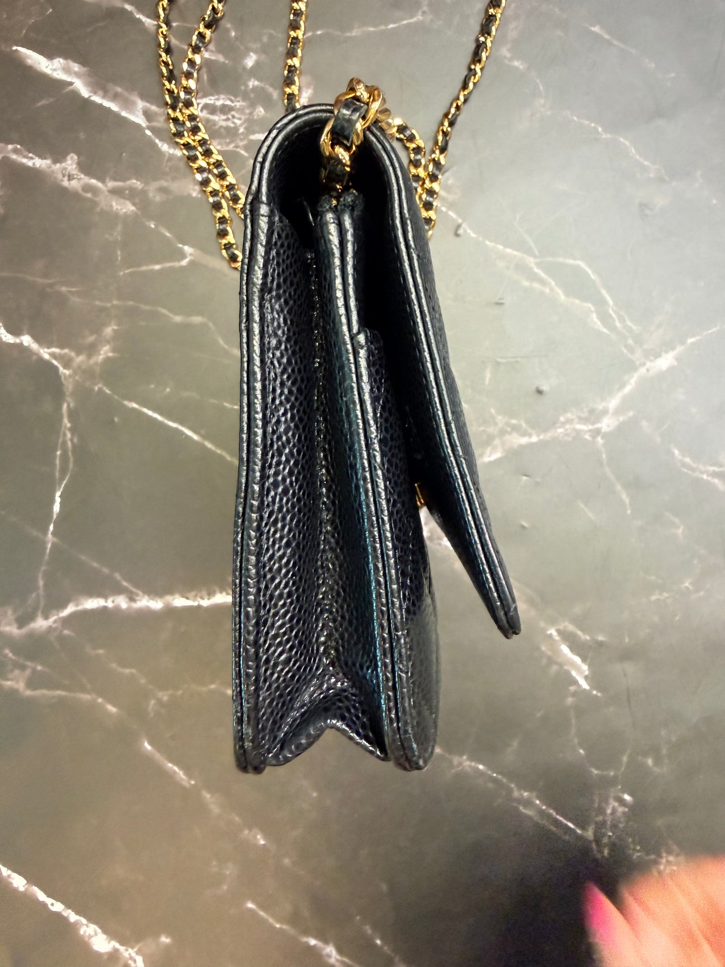Chanel Black Caviar Classic Quilted Wallet On Chain (WOC) with Gold Hardware