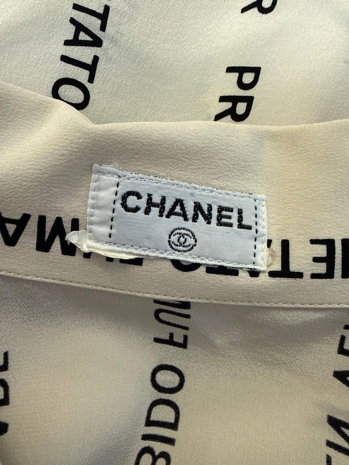 Chanel Vintage Silk Blouse from 1989 Runway " NO SMOKING"
