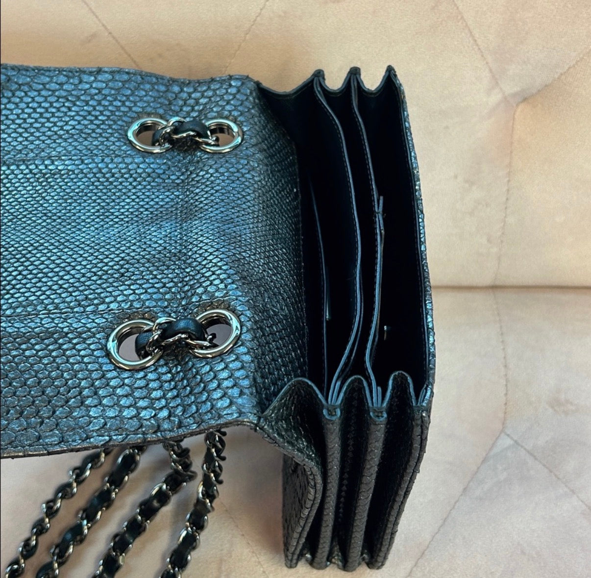 Chanel Metallic SnakeSkin Exotic Square Flap Bag