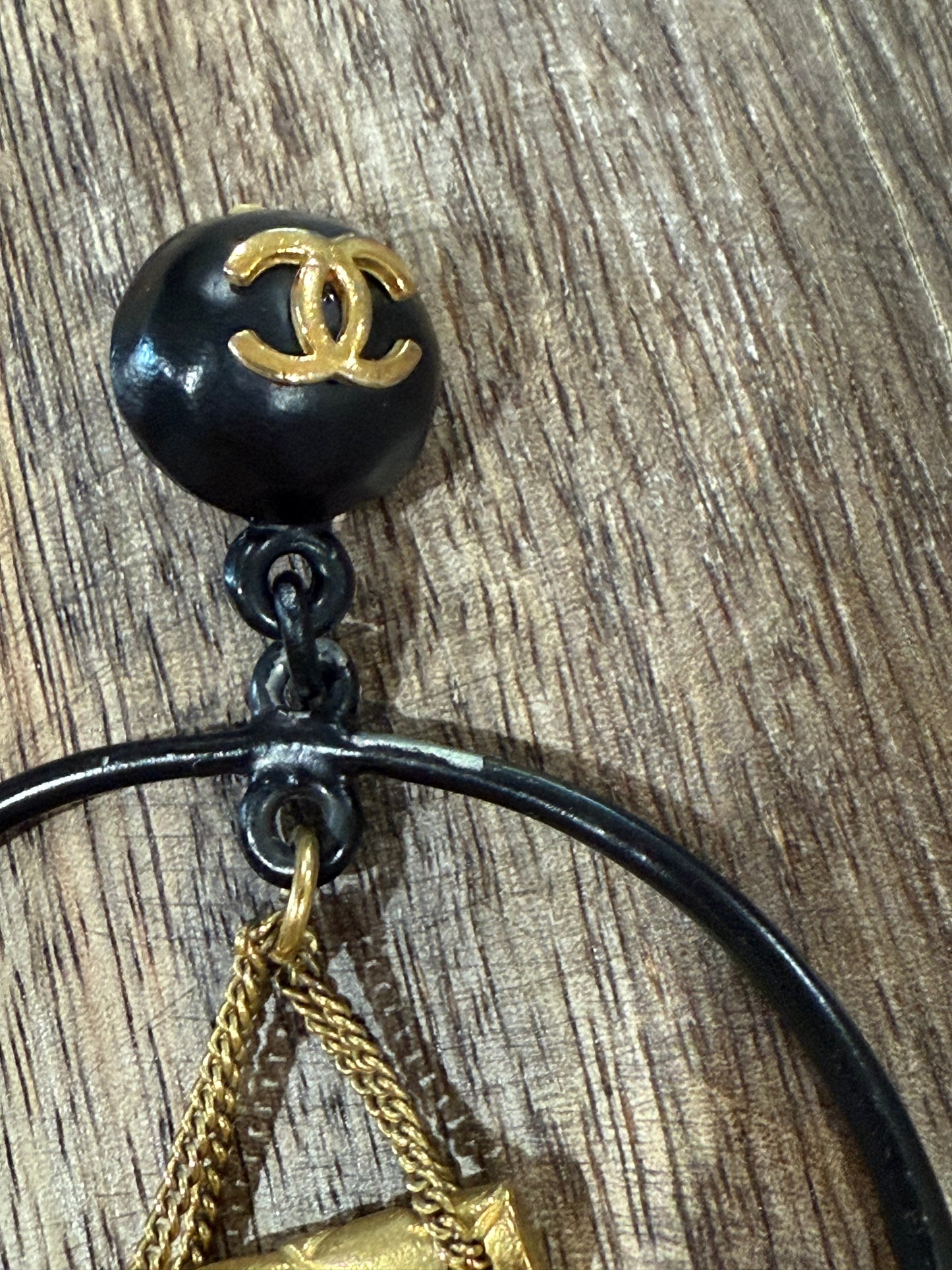 Rare XL black logo & purse charm earrings from 1994