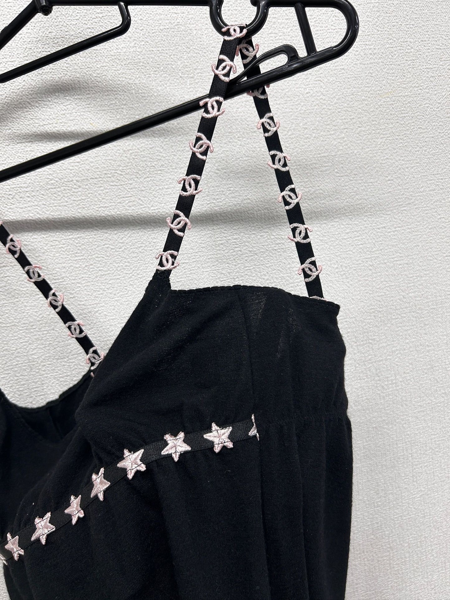 Chanel black cashmere Camisole with CC logo and stars from 05A