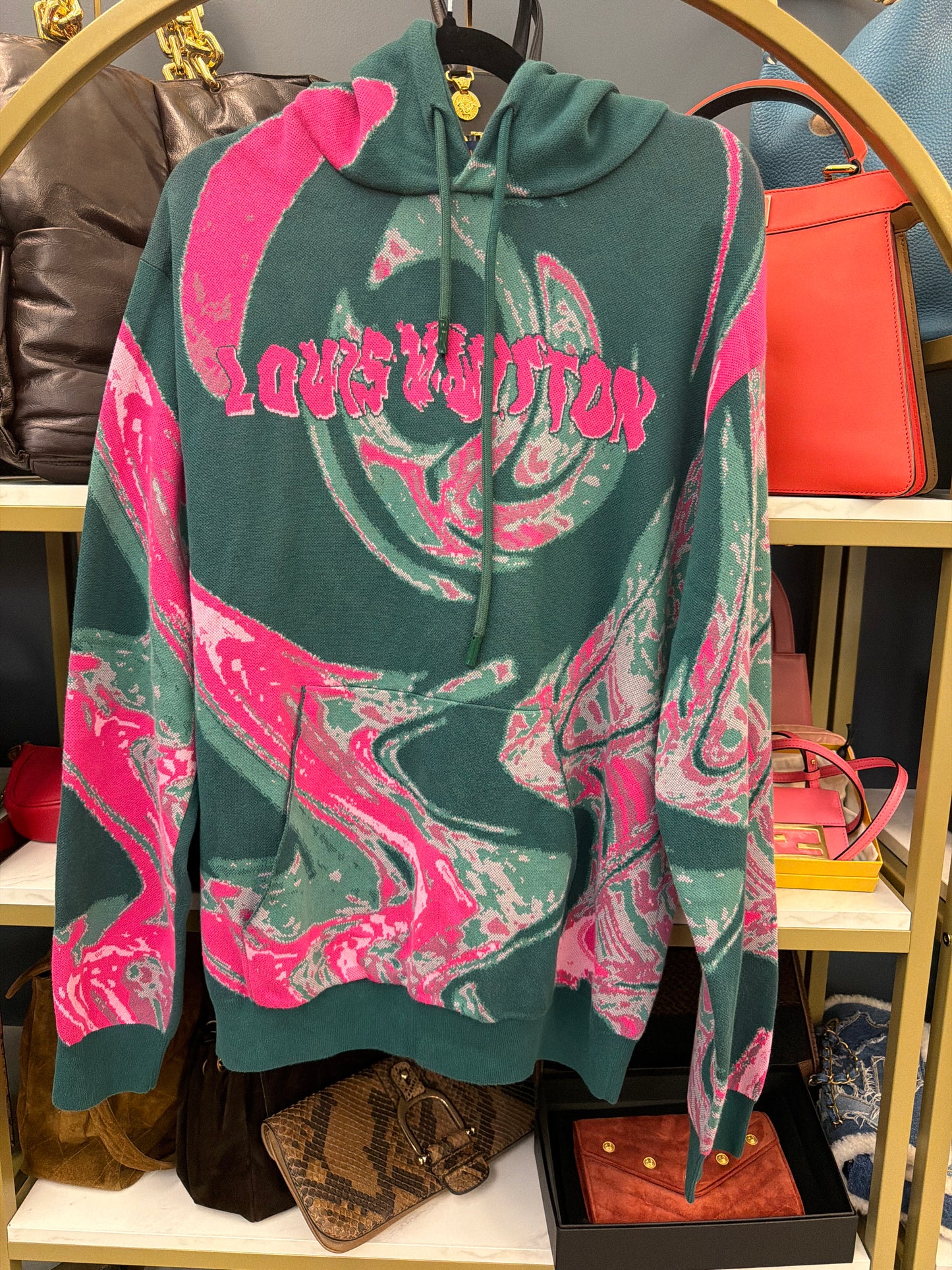 Louis Vuitton Green and Pink Hoodie (no size tag)