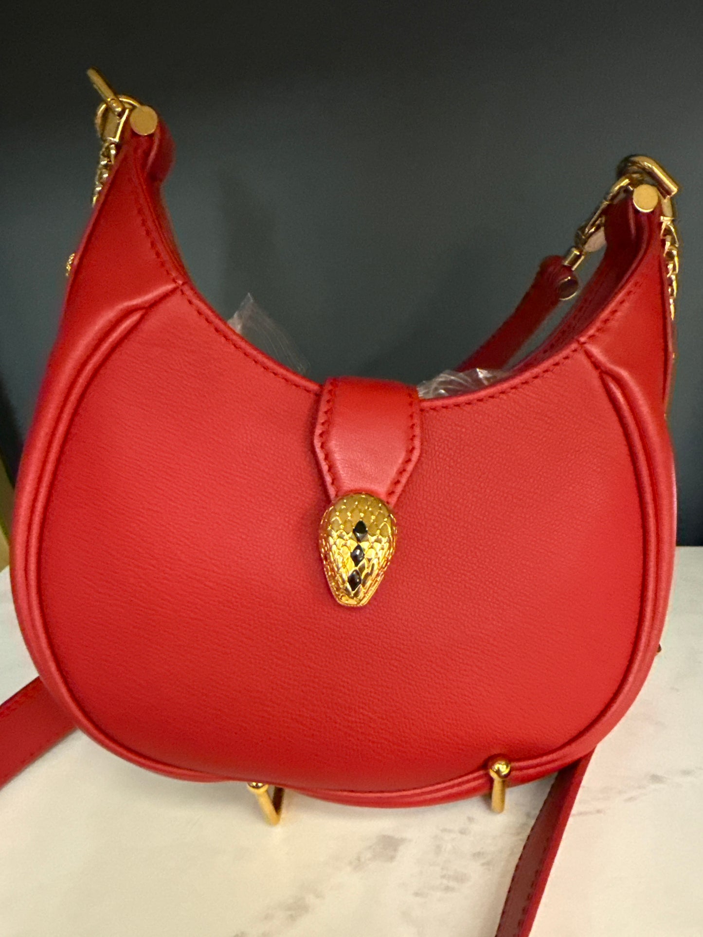 Bvlgari Red leather serpentine Bag