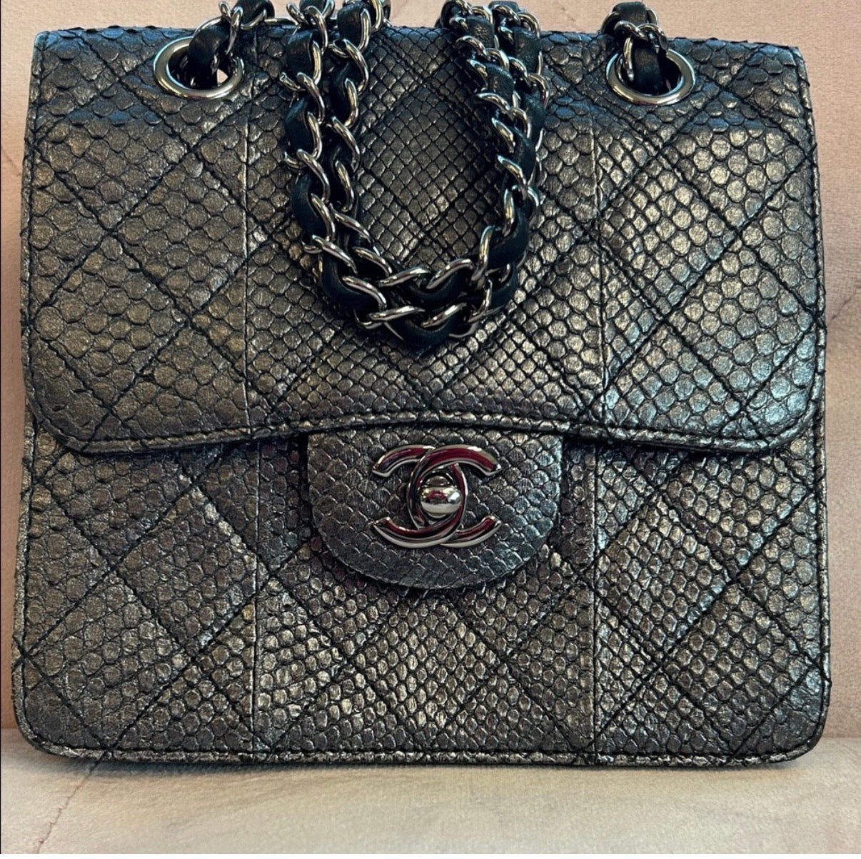 Chanel Metallic SnakeSkin Exotic Square Flap Bag