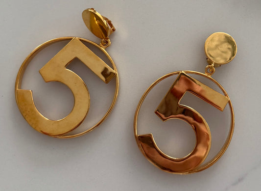 Vintage Jumbo runway CHANEL Iconic No 5 Hoop Earrings