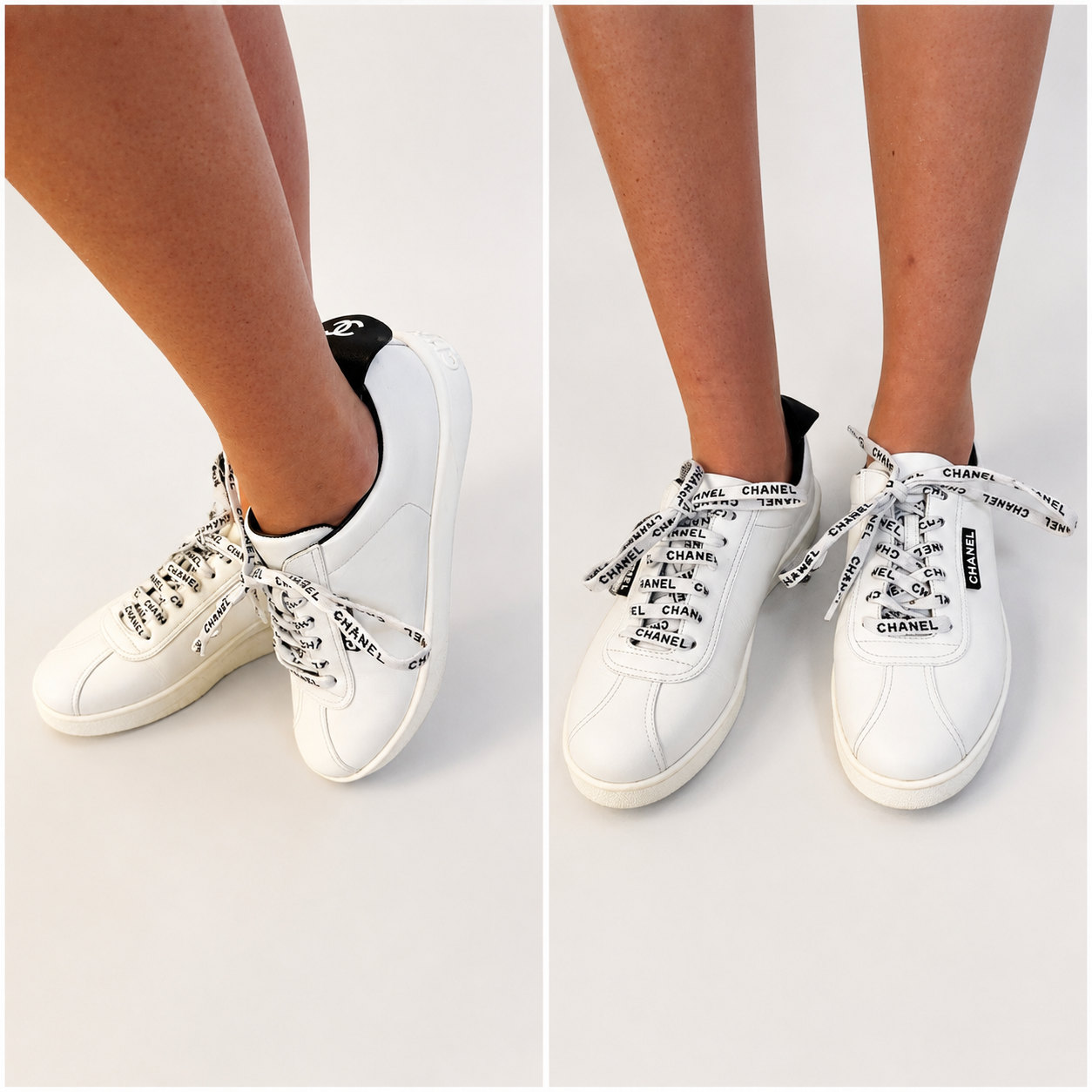Chanel Sneakers with Logo shoelaces and CC logo on back