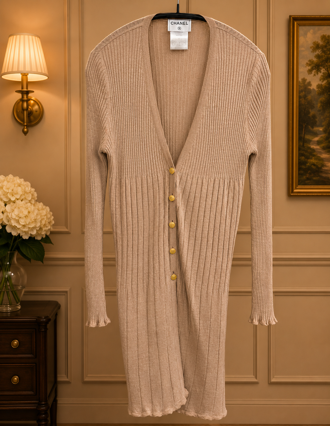 Chanel Long Beige Cardigan with cc buttons 99 fr 40
