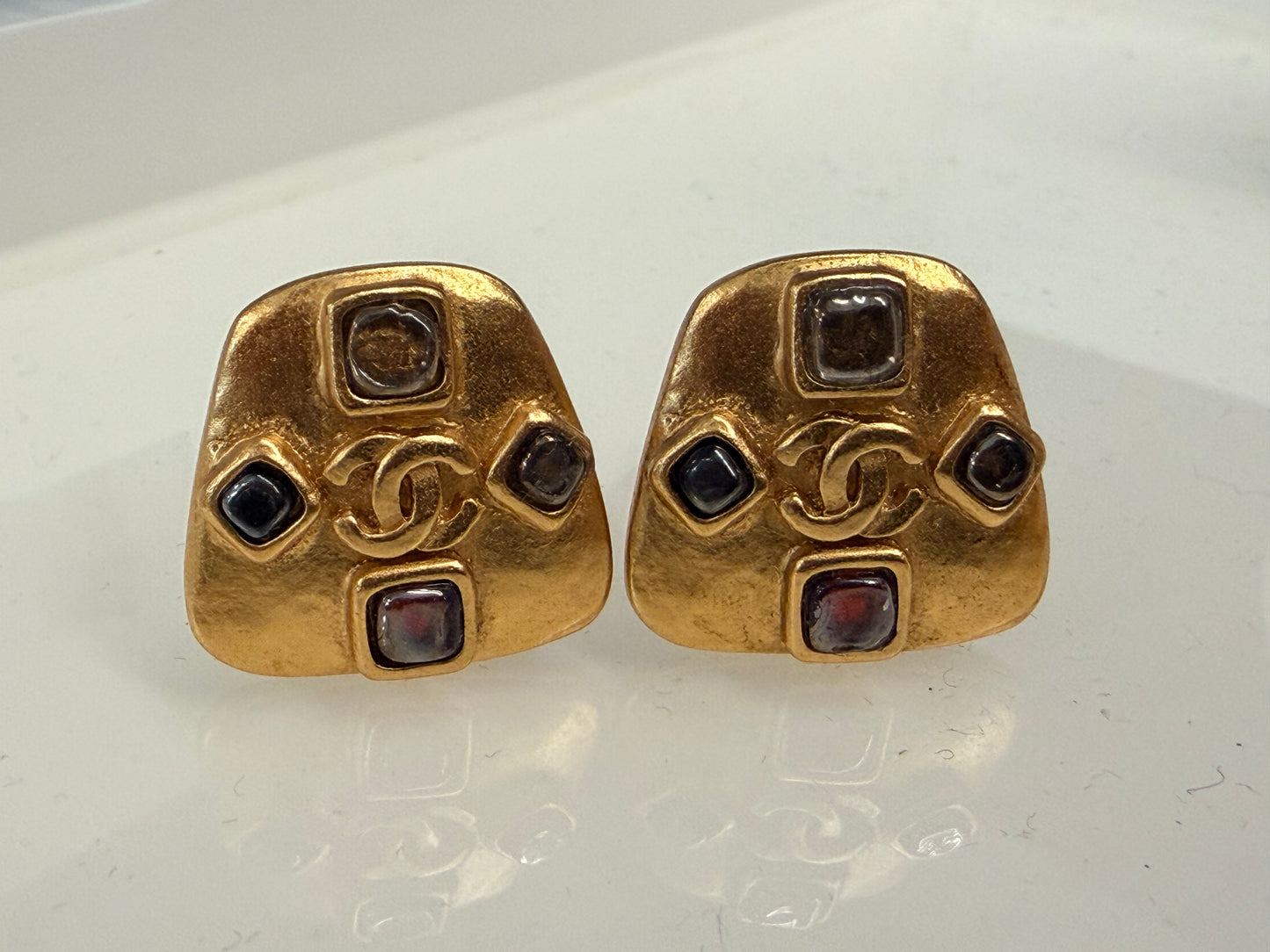 Chanel Coco Mark Gripoix Earrings, Metallic Gold-Tone Metal