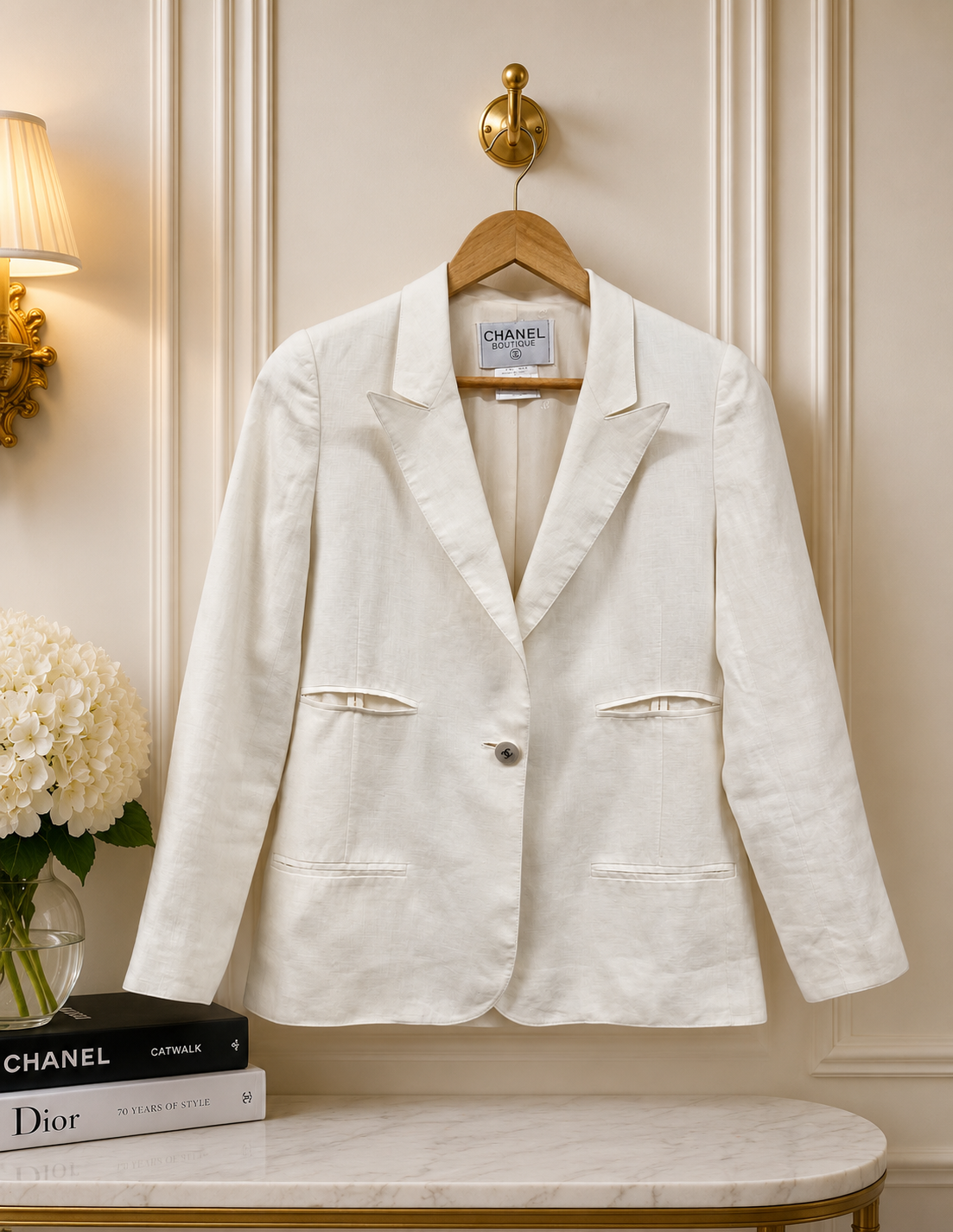 Chanel white linen blazer fr 36